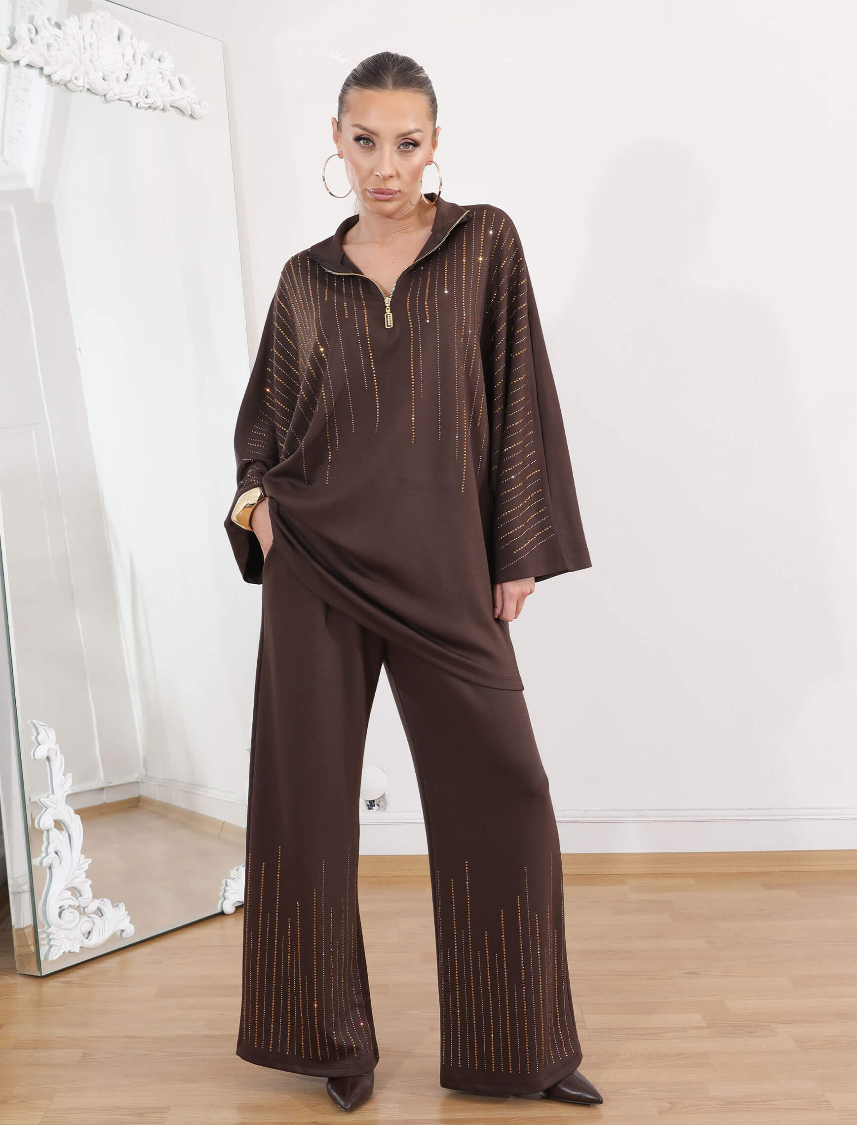Kahverengi Taşlı Glamore Takım - Görsel 2