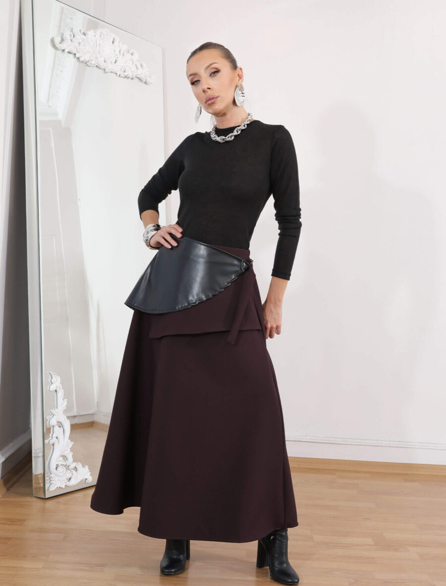 Patlıcan Moru Deri Bağlama Kuja Etek