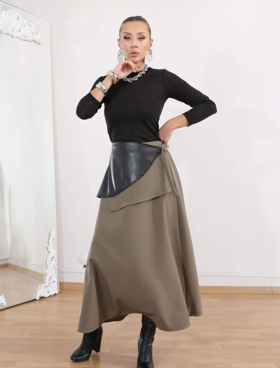 Haki Deri Bağlama Kuja Etek