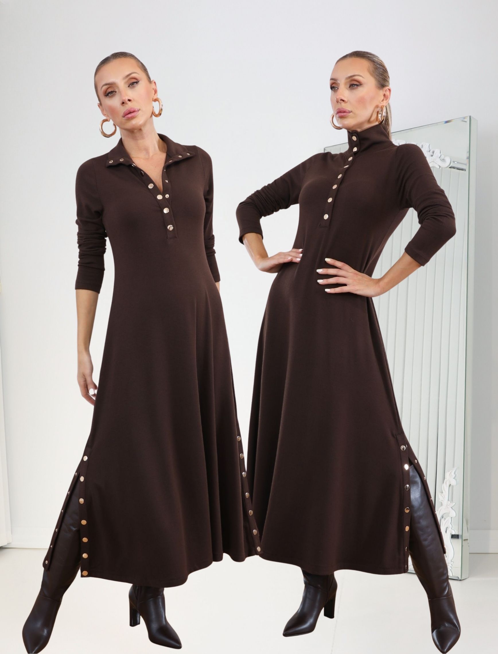 Kahve Çıtçıt Alora Elbise