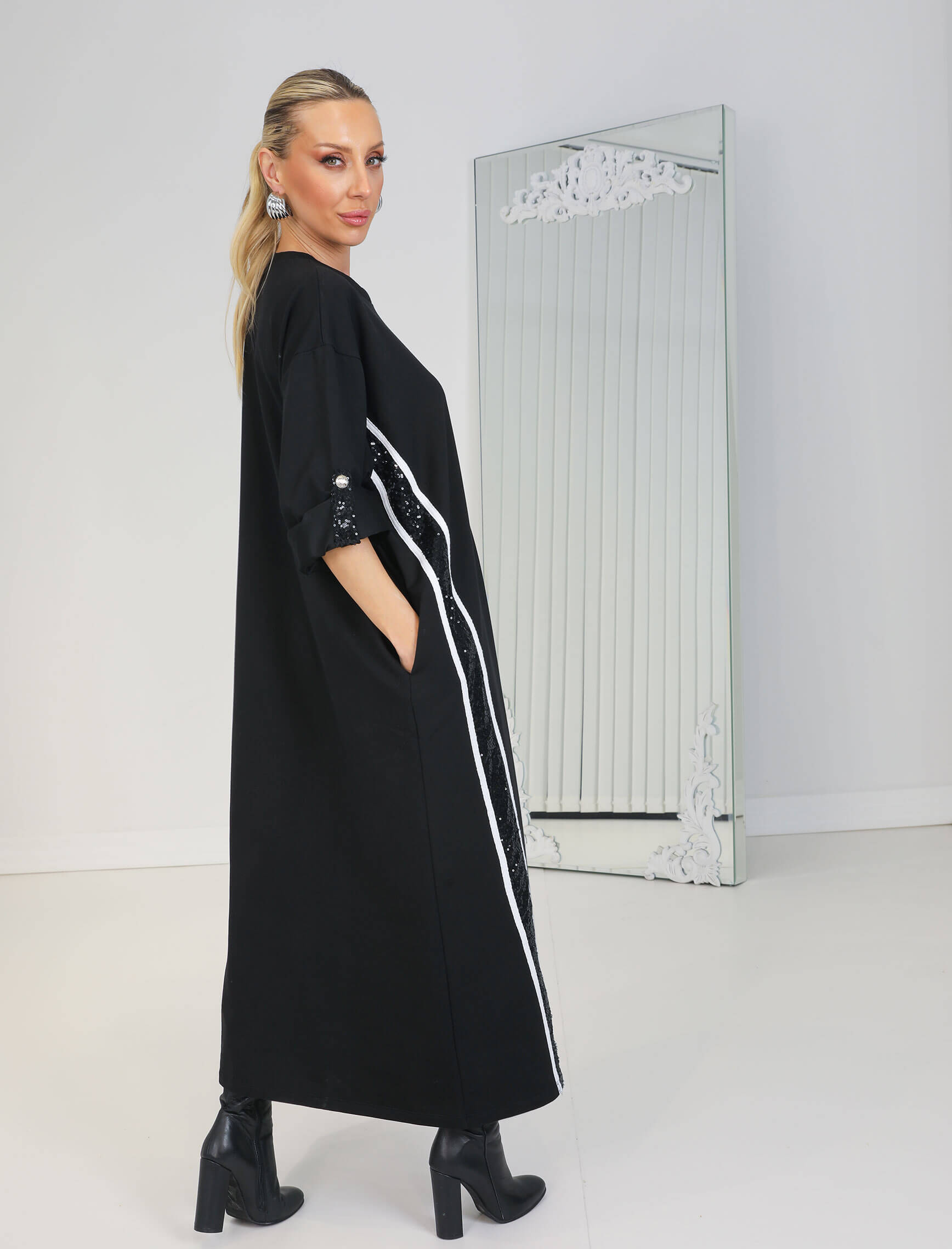 Siyah Payet Şerit Elbise - Görsel 5