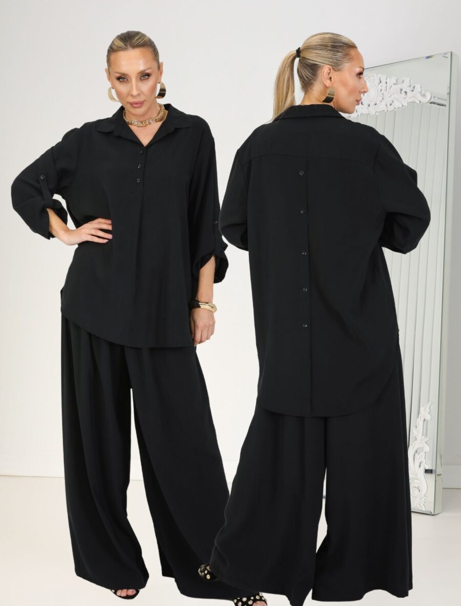 Siyah Sırt Düğme Tena Takım