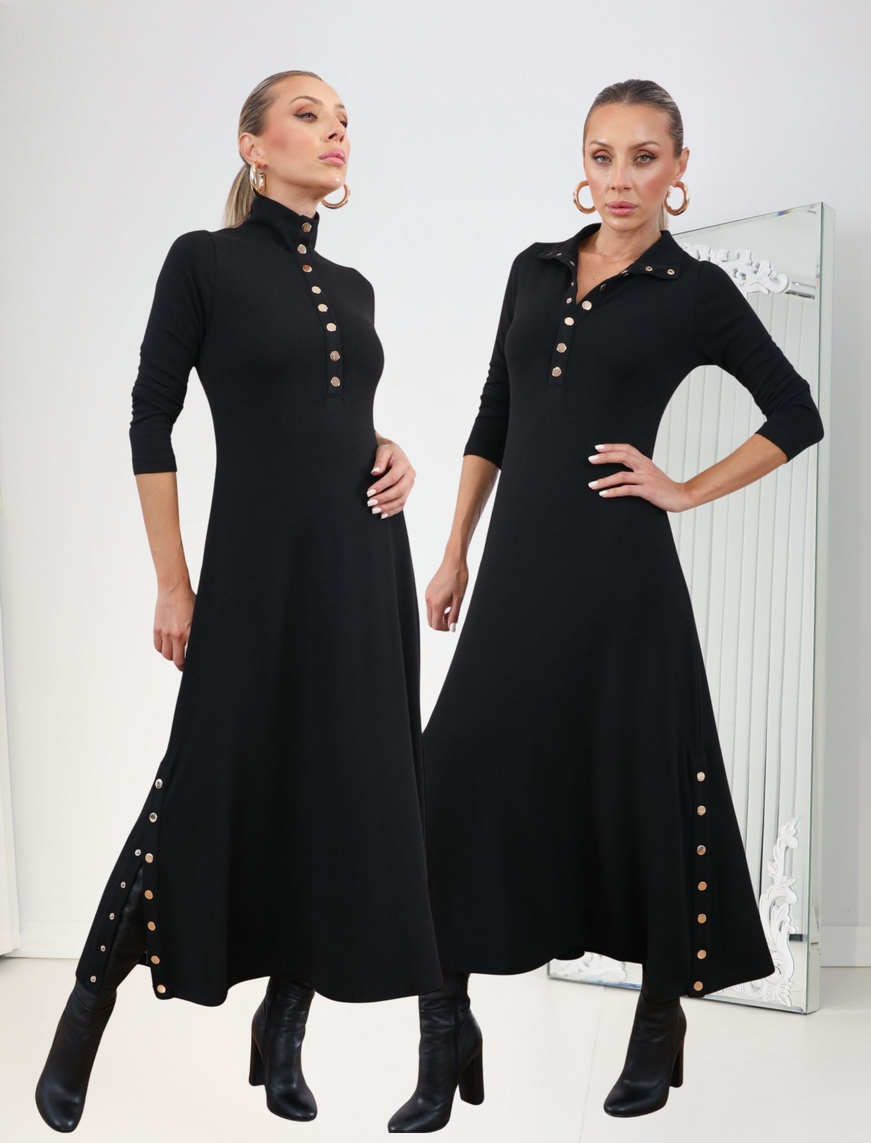 Siyah Çıtçıt Alora Elbise