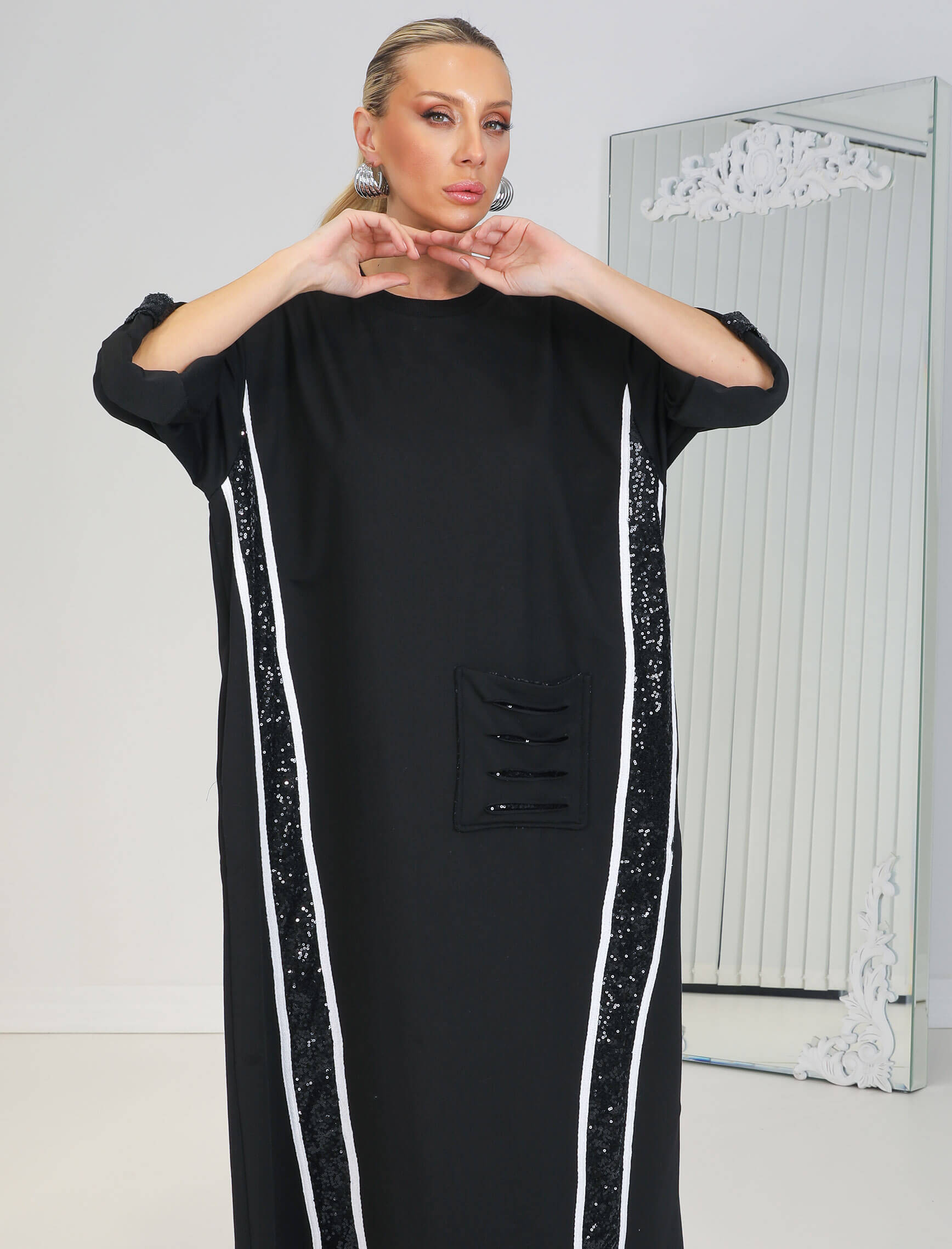 Siyah Payet Şerit Elbise - Görsel 4