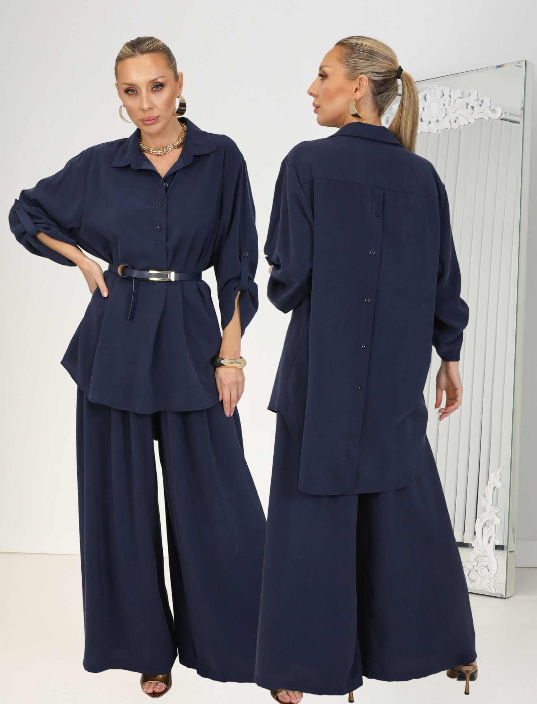 Lacivert Sırt Düğme Tena Takım