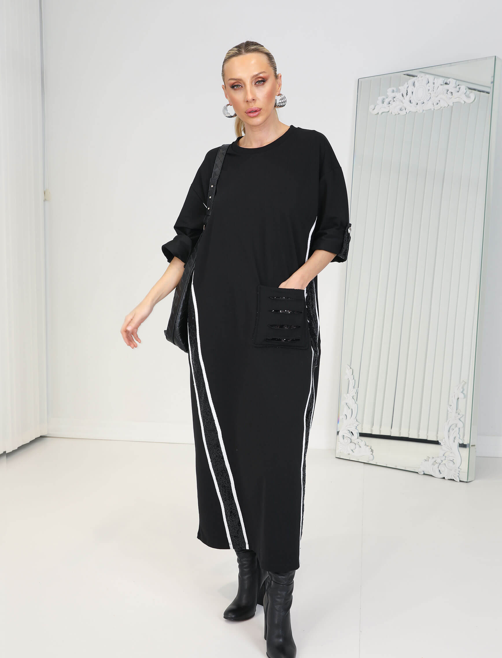 Siyah Payet Şerit Elbise - Görsel 3