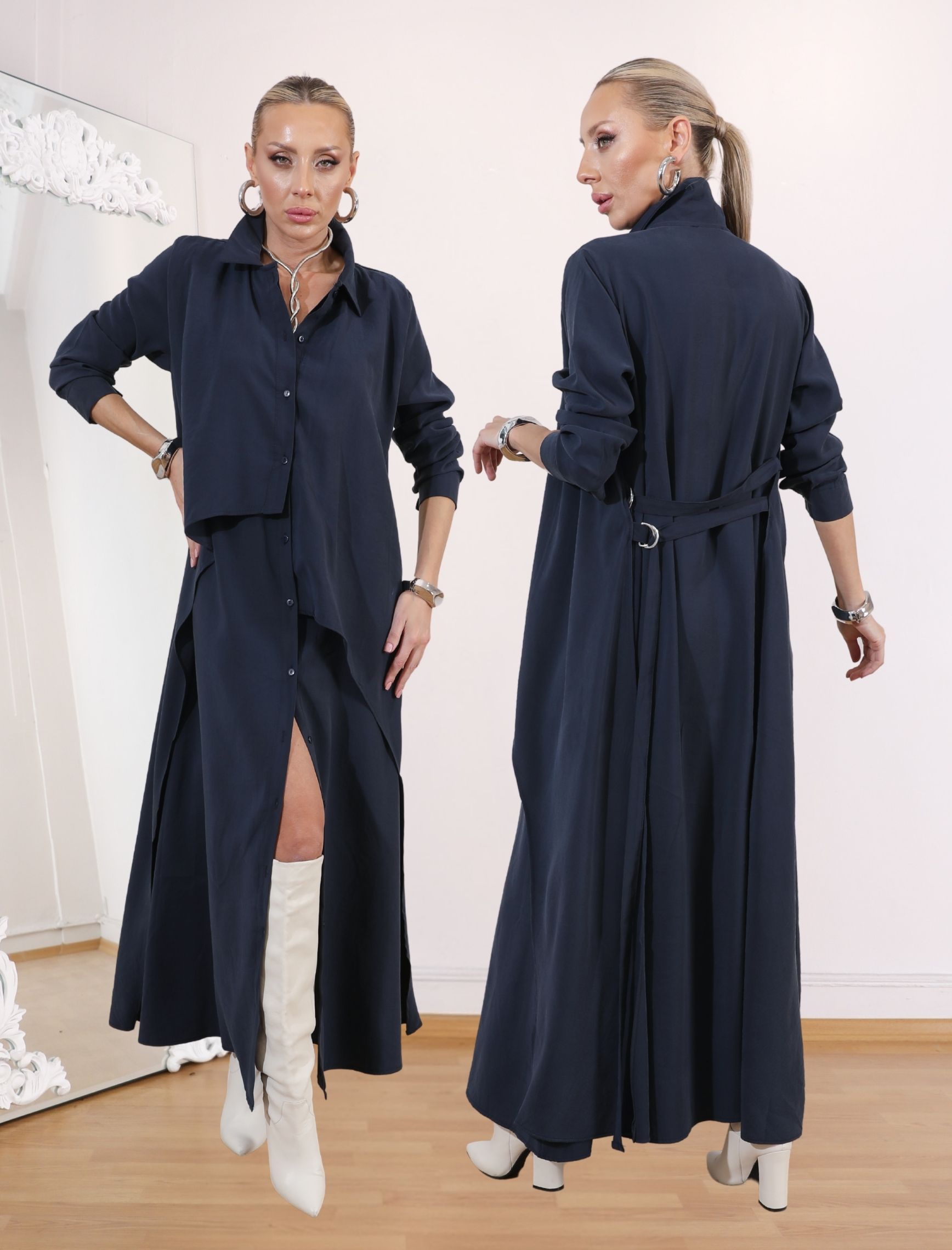 Lacivert Vestido Gömlek Elbise