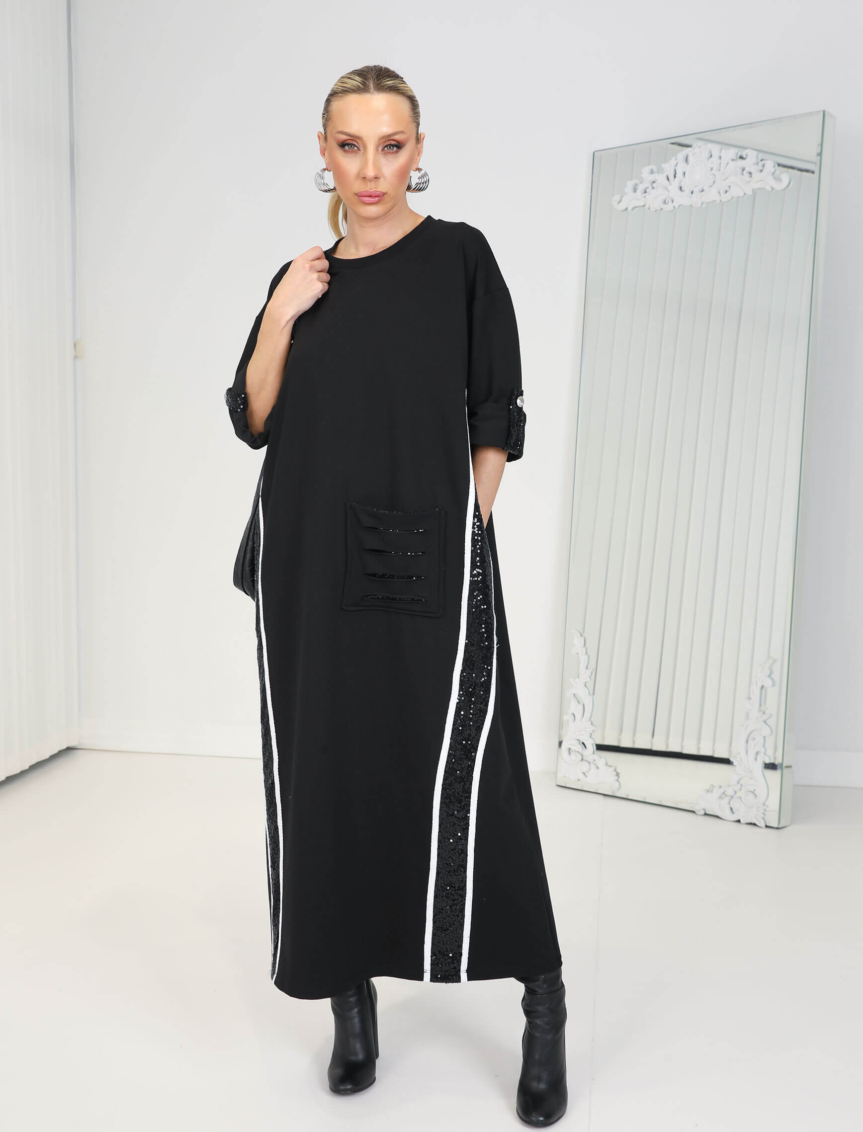 Siyah Payet Şerit Elbise - Görsel 2