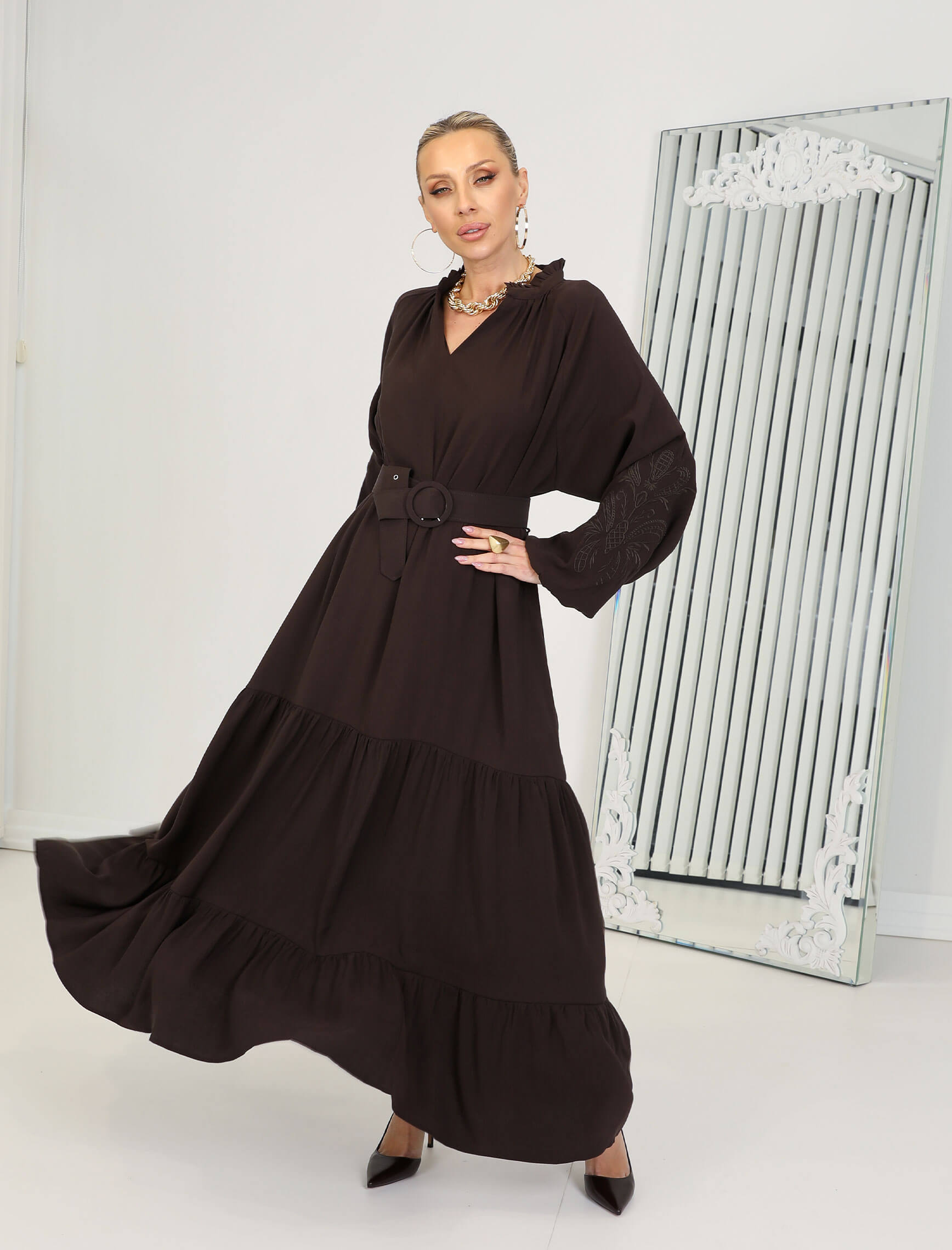 Koyukahve Kol Nakış Bordado Elbise