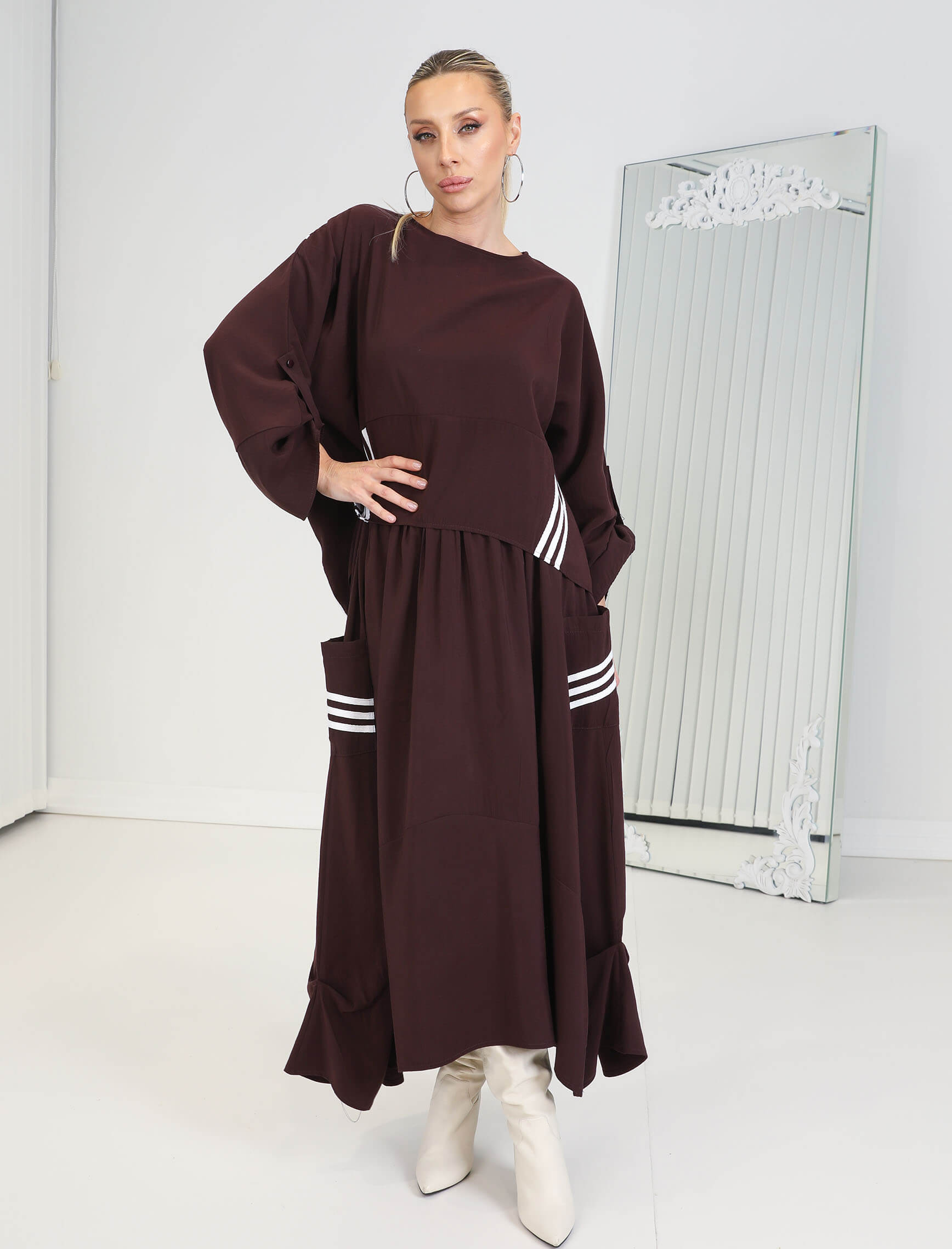 Bordo Beyaz 3 Şerit Palermo Takım - Görsel 6