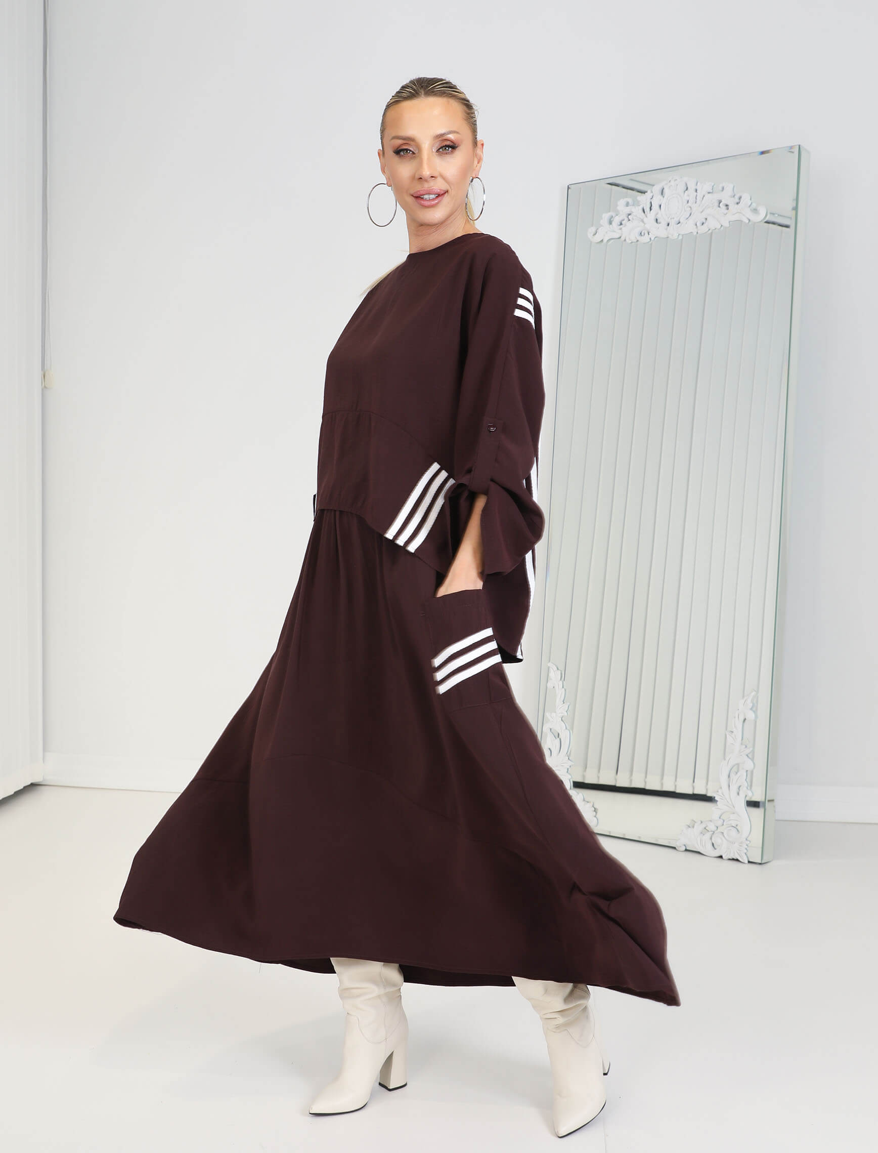 Bordo Beyaz 3 Şerit Palermo Takım - Görsel 5