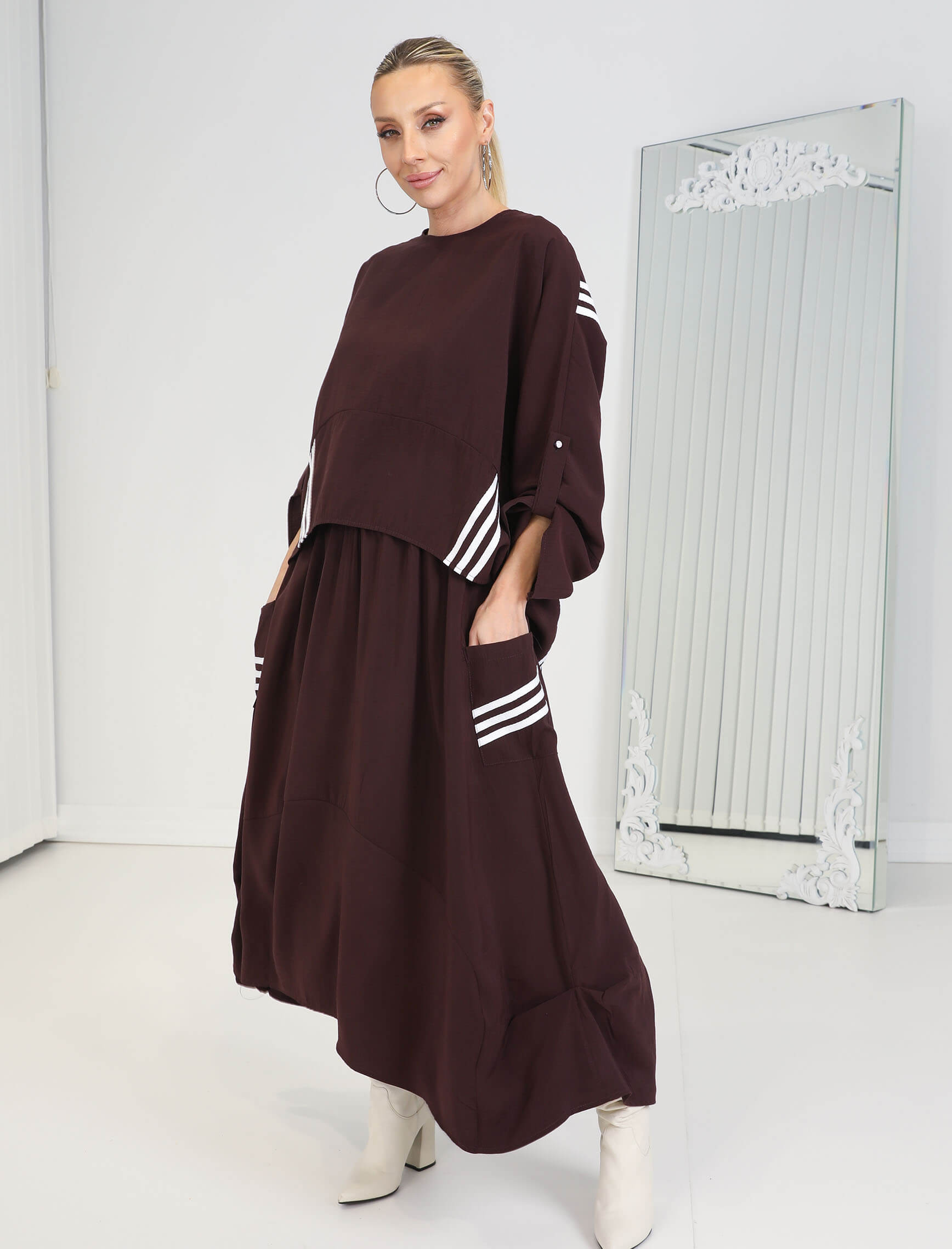 Bordo Beyaz 3 Şerit Palermo Takım - Görsel 2