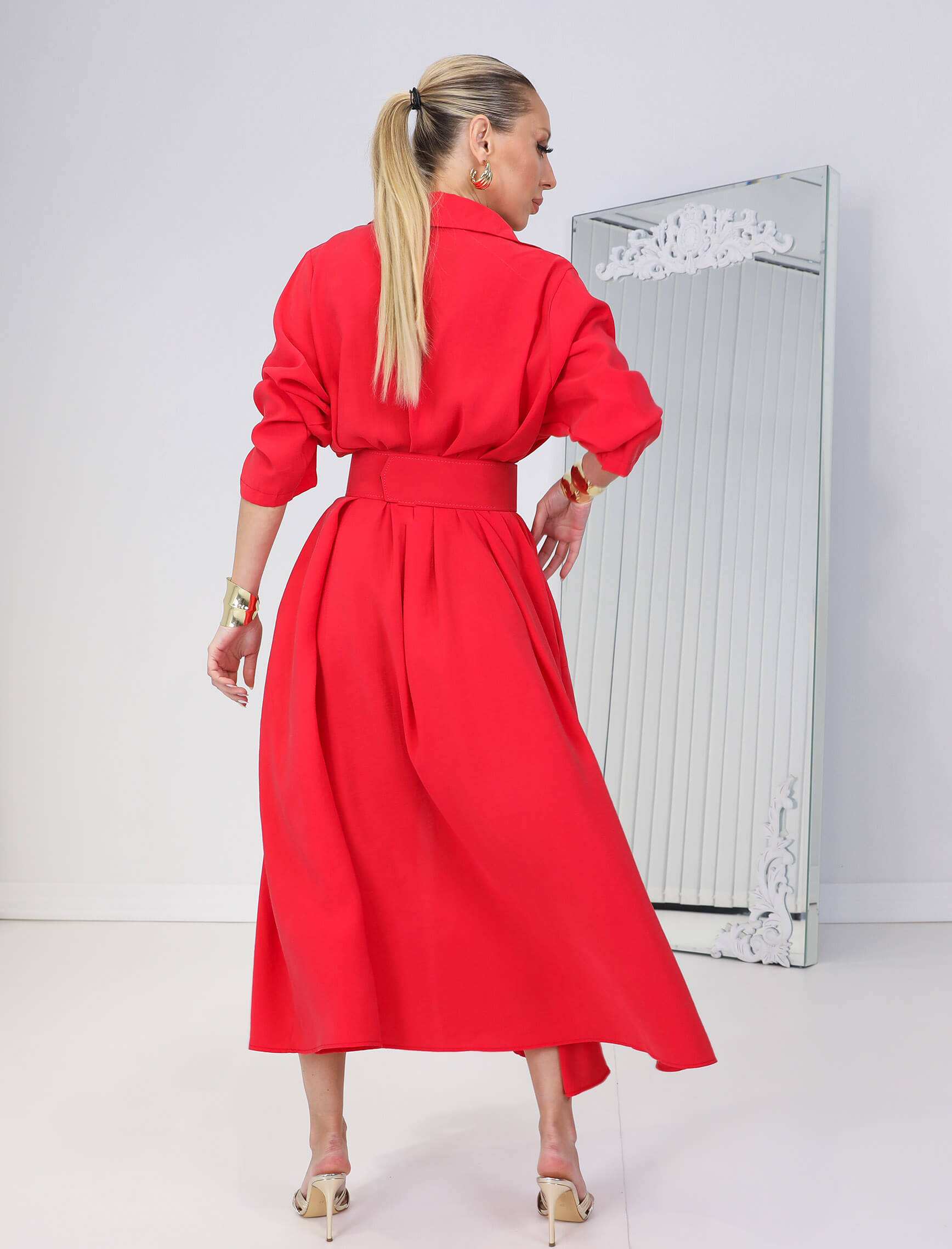 Mercan Kemerli Rosso Elbise - Görsel 6