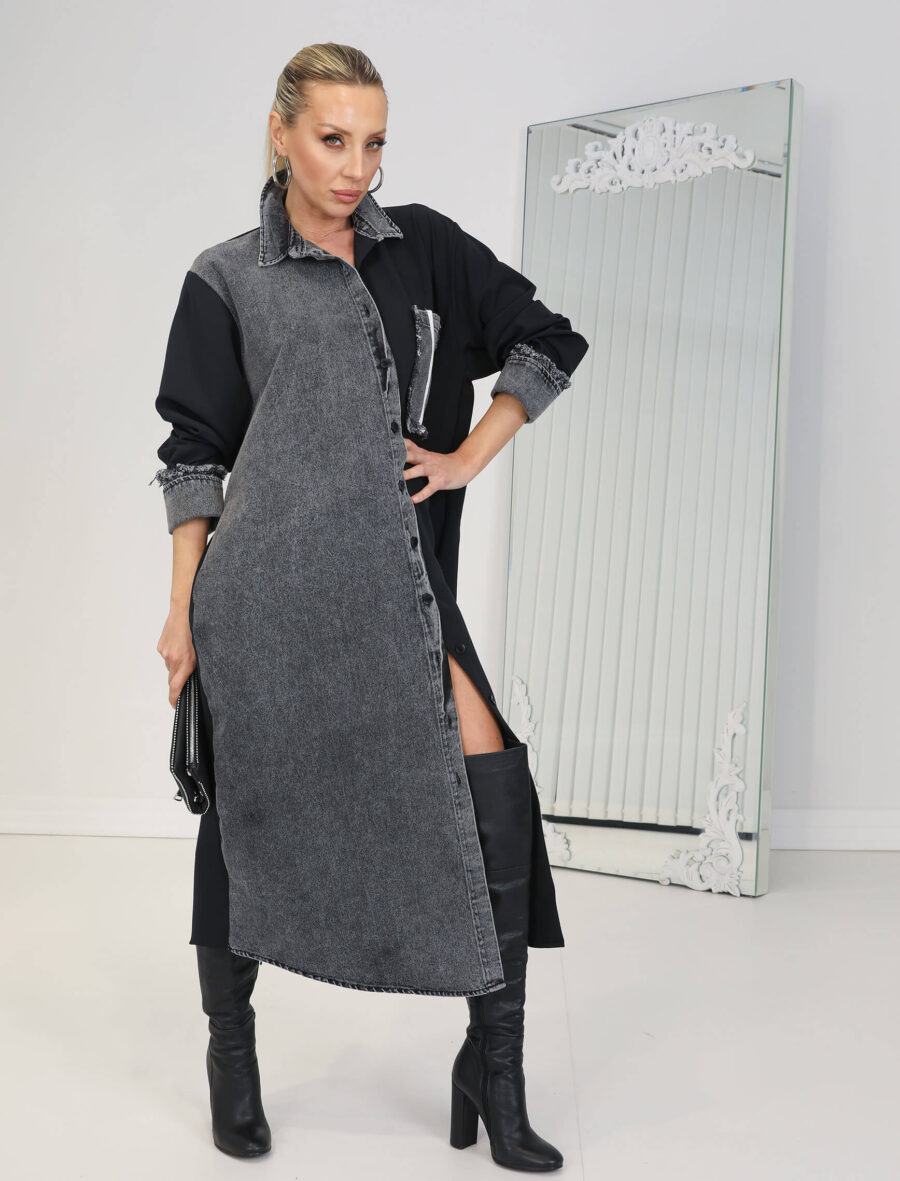 Gri Oste Gömlek Elbise
