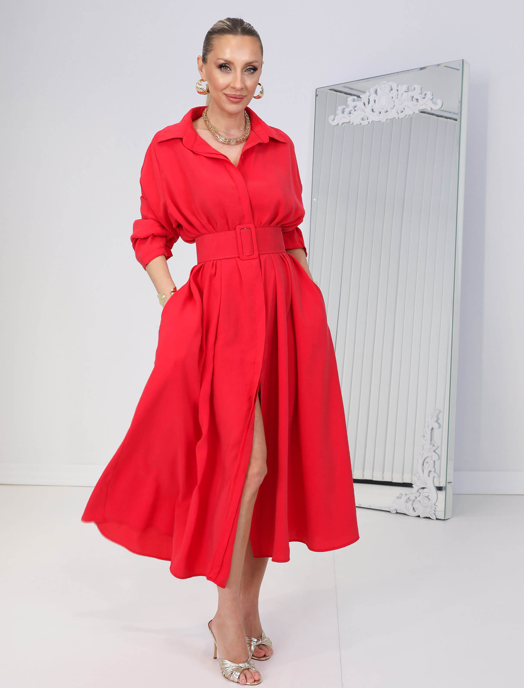 Mercan Kemerli Rosso Elbise - Görsel 3