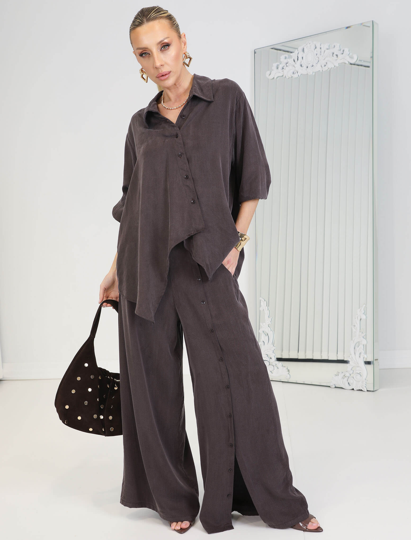 Kahve Düğmeli Sante Takım