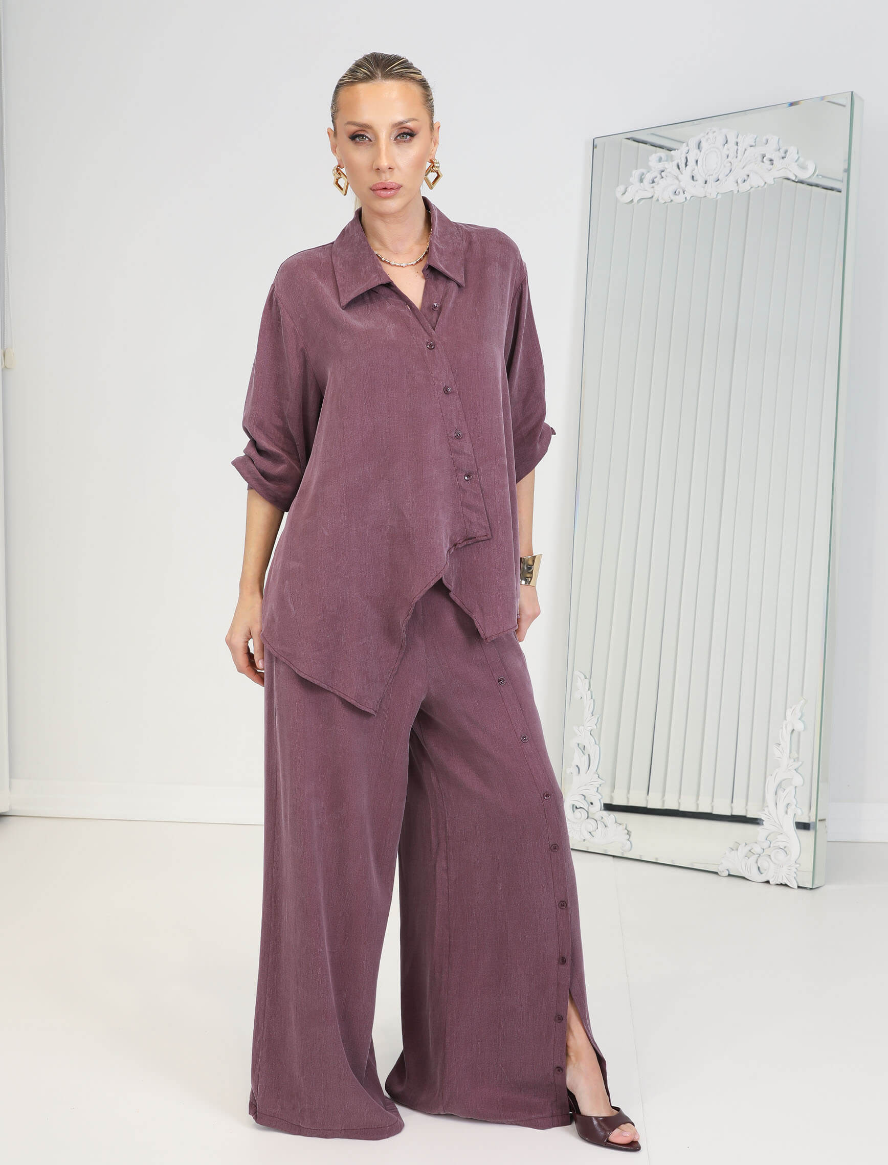 Bordo Düğmeli Sante Takım - Görsel 4