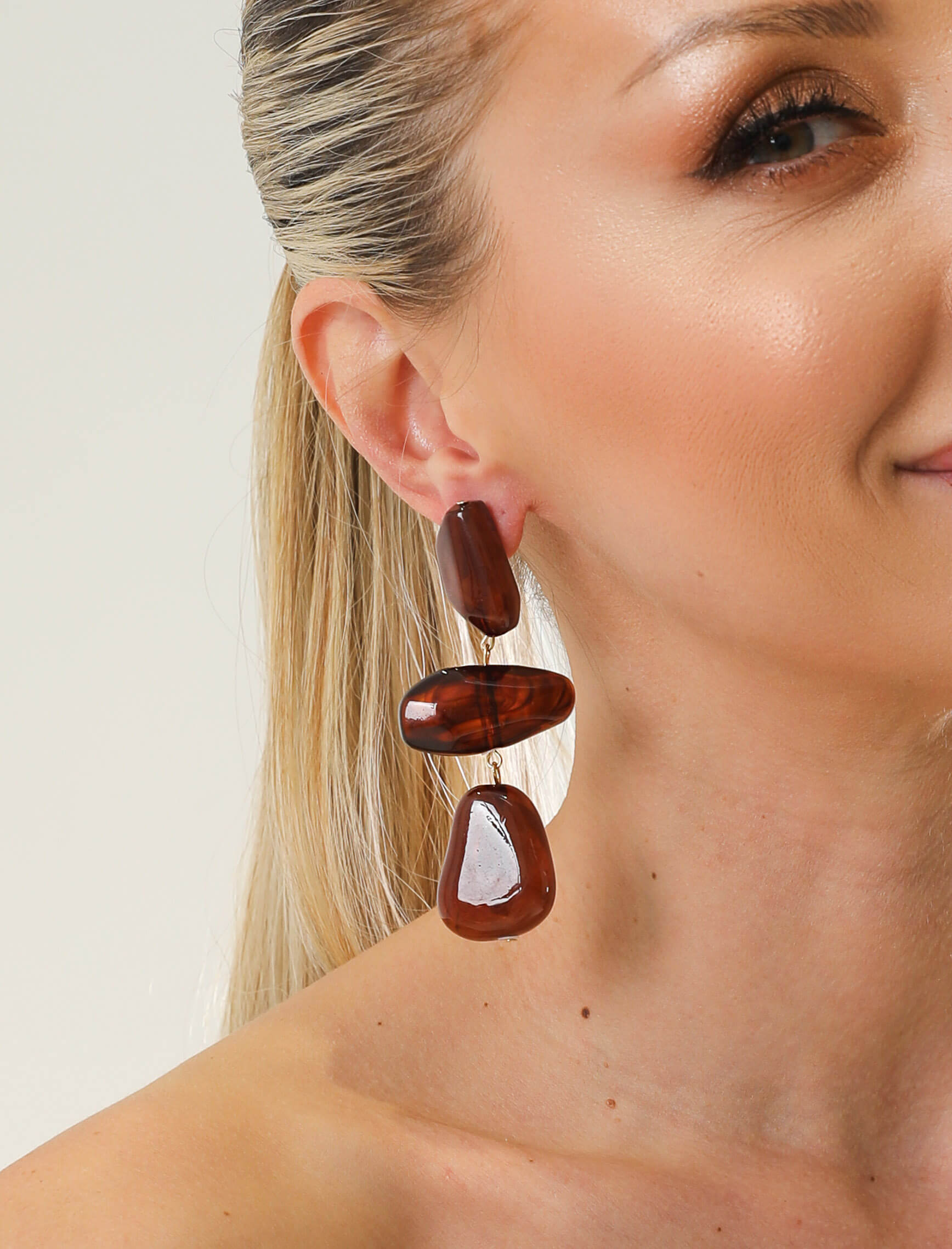 Kahve 3lü Taş Küpe