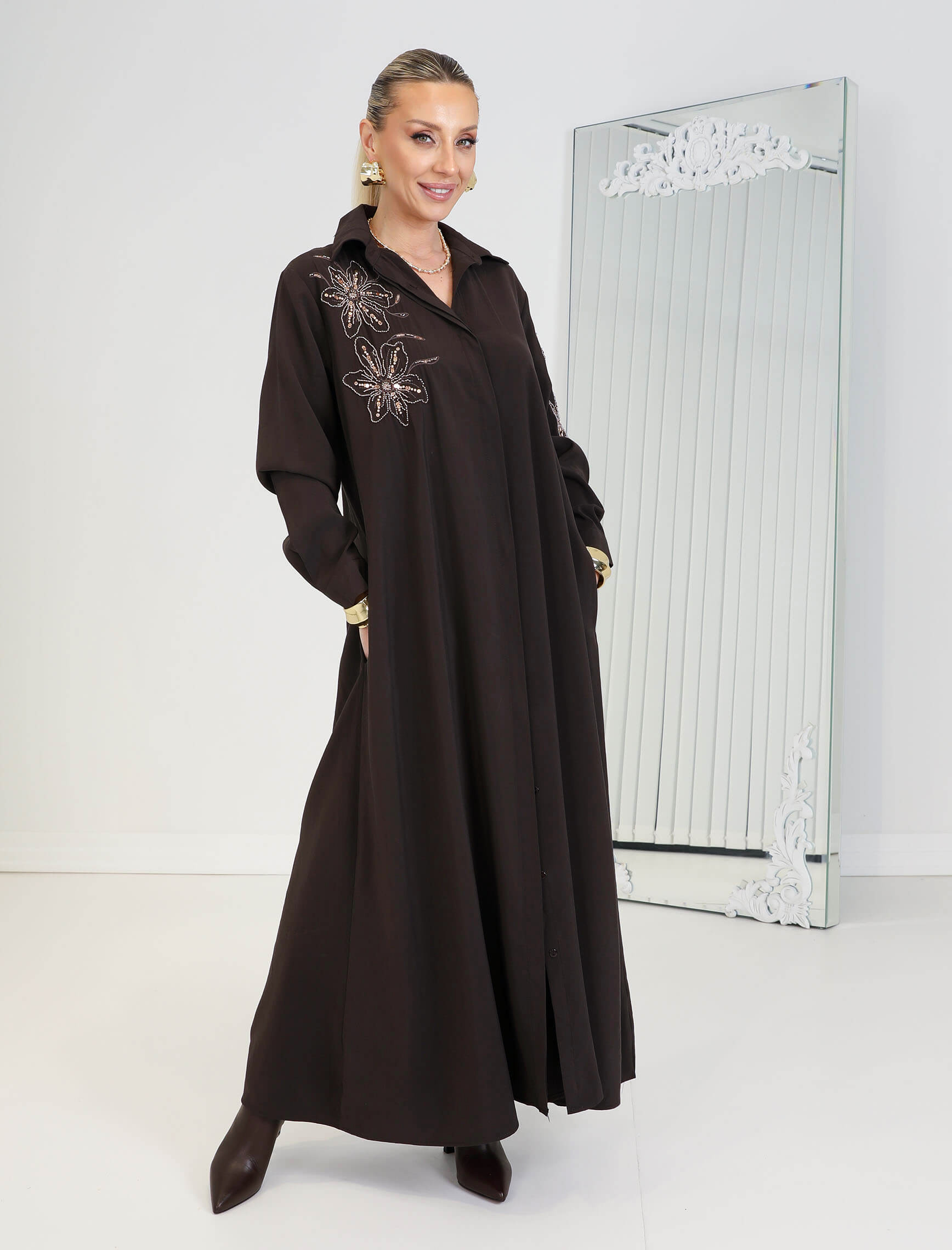 Kahve Noche Elbise - Görsel 6