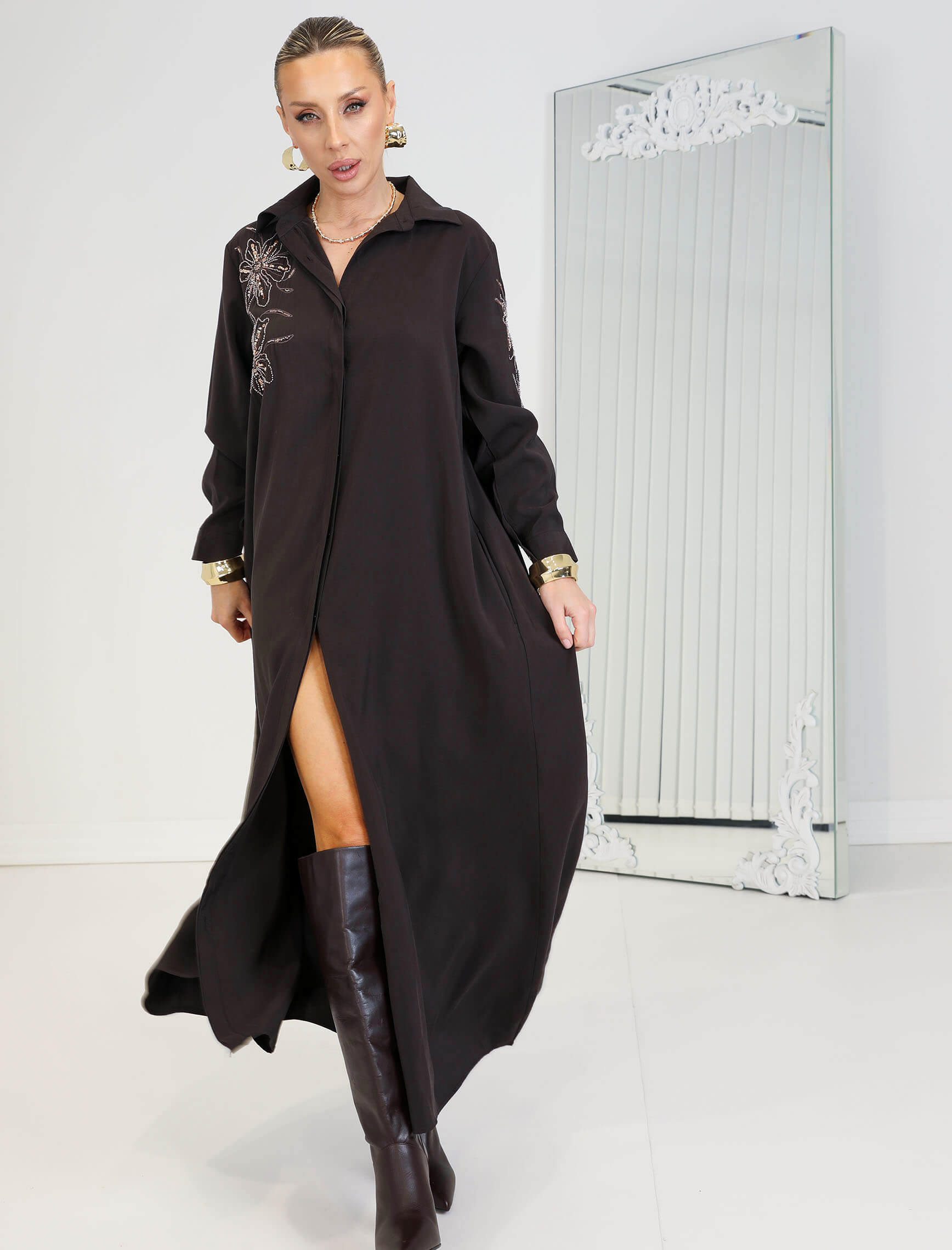 Kahve Noche Elbise - Görsel 5