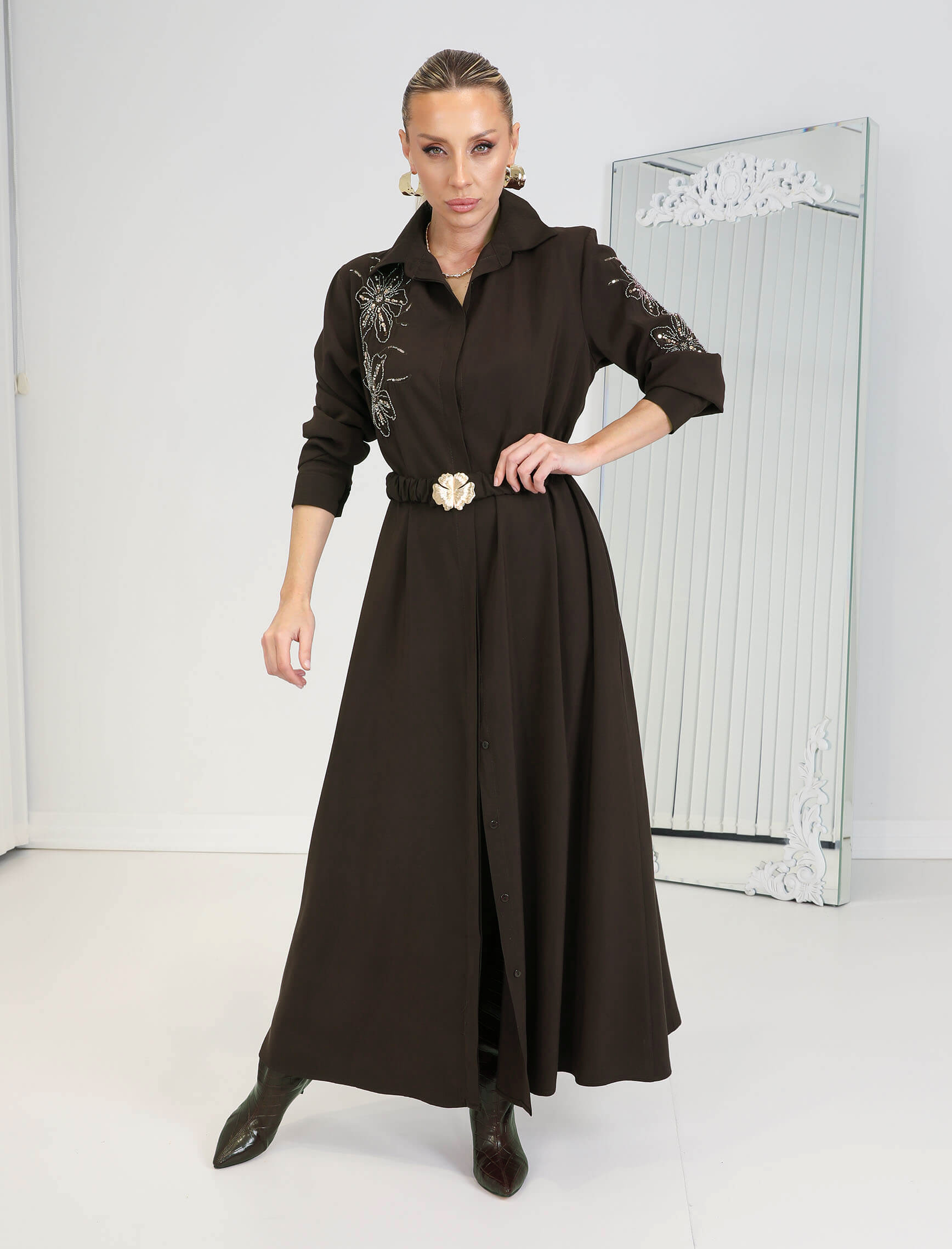 Kahve Noche Elbise - Görsel 2