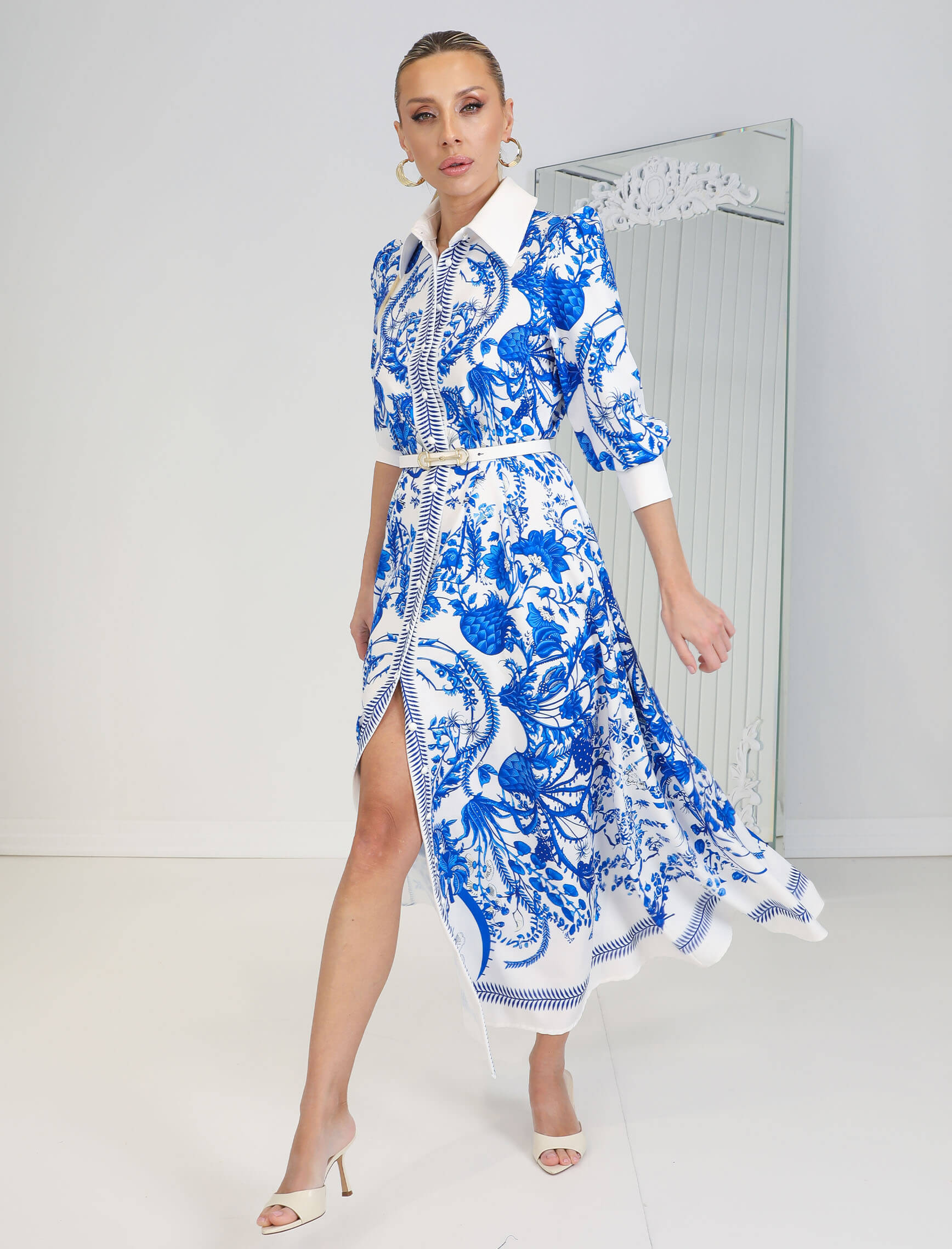 Saksrengi Çiçekli Elbise - Görsel 4