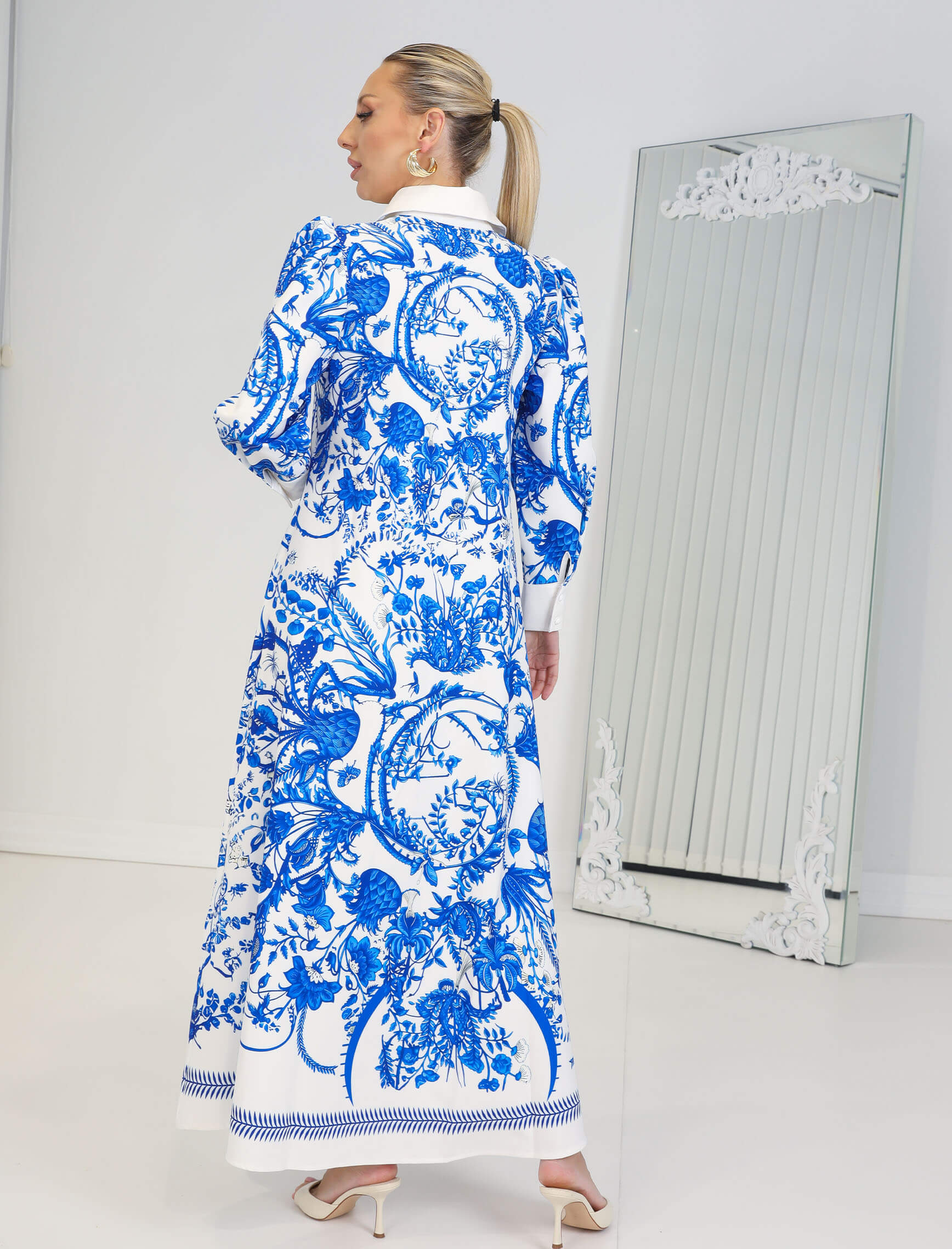 Saksrengi Çiçekli Elbise - Görsel 3