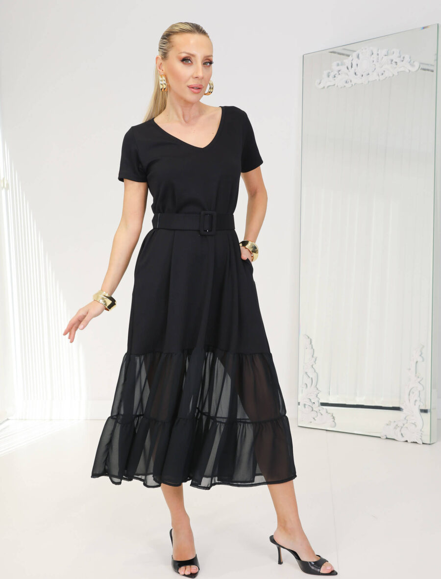 Siyah Eteği Şifon Nero Elbise
