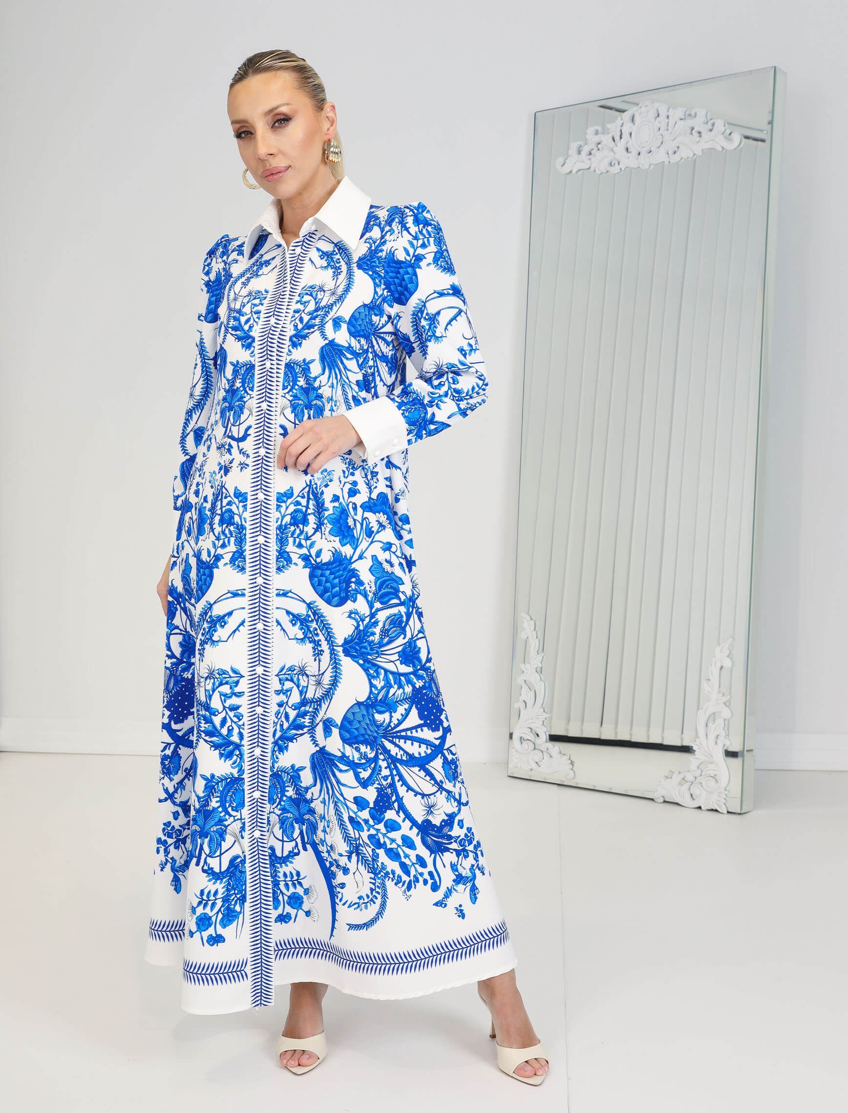 Saksrengi Çiçekli Elbise - Görsel 2