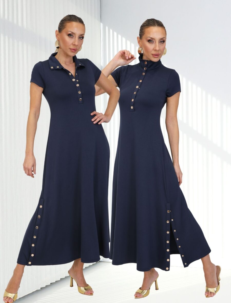 İndigo Çıtçıt Kısa Kol Alora Elbise