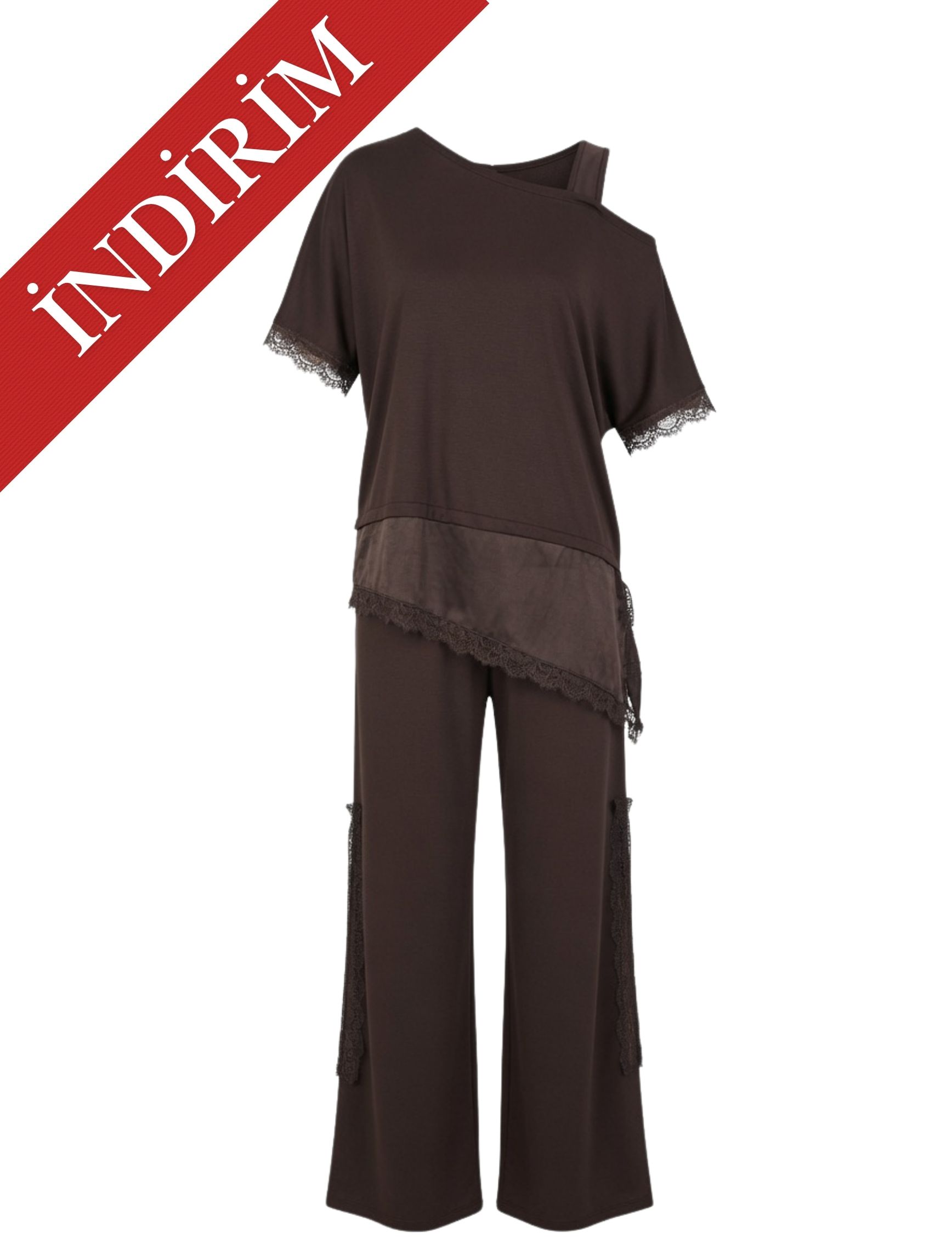 Kahve Ombre Dantelli Takım - OUTLET