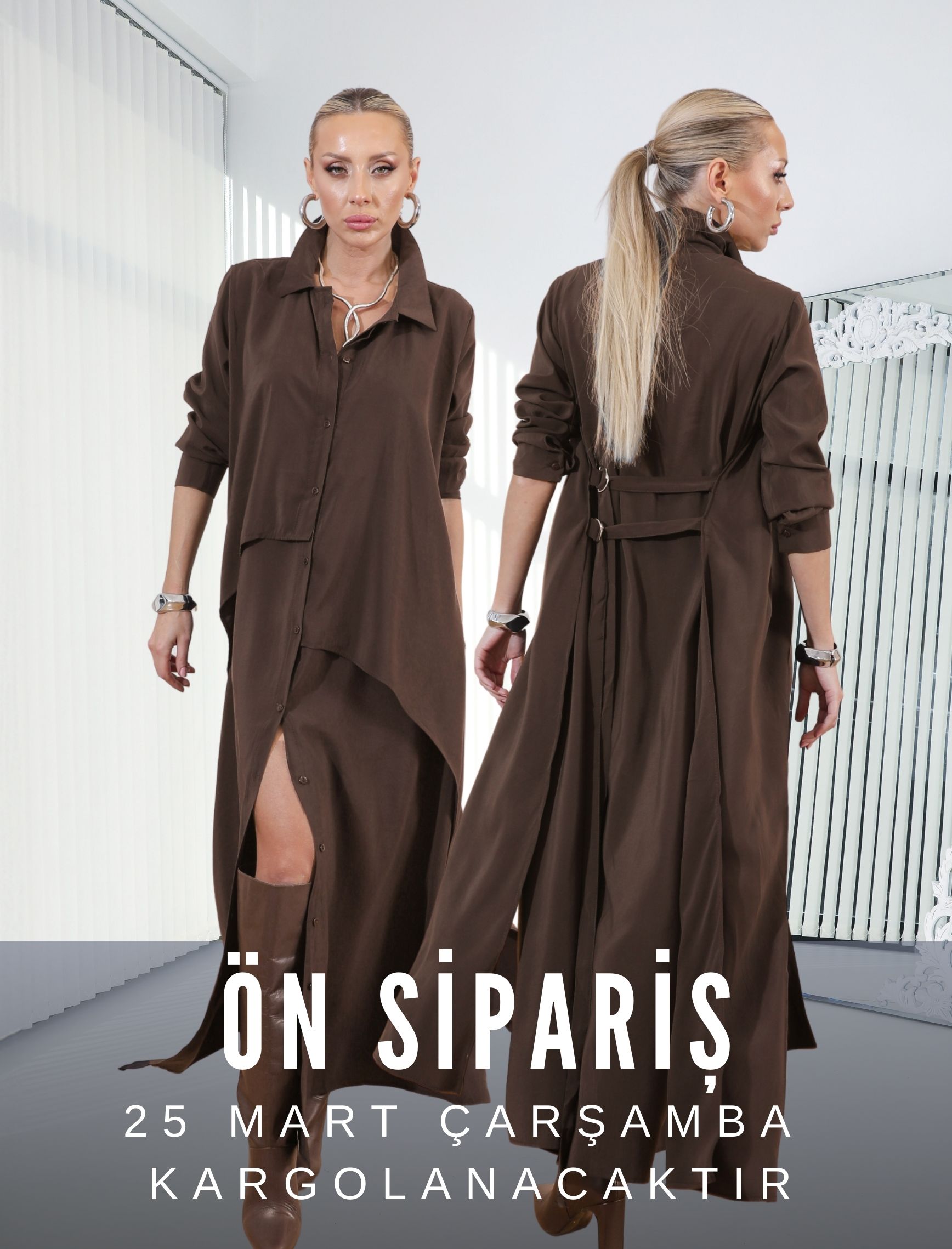 Kahverengi Vestido Gömlek Elbise