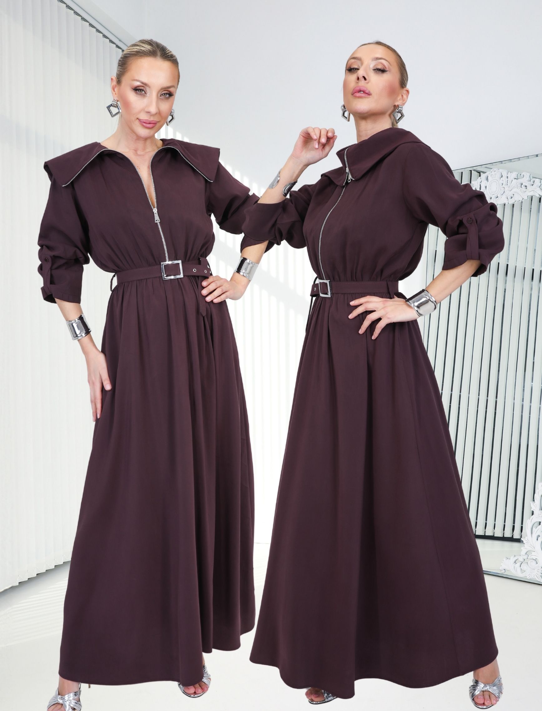 Mürdüm Fermuar Cremallera Elbise