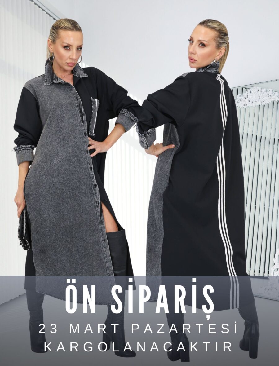 Gri Oste Gömlek Elbise