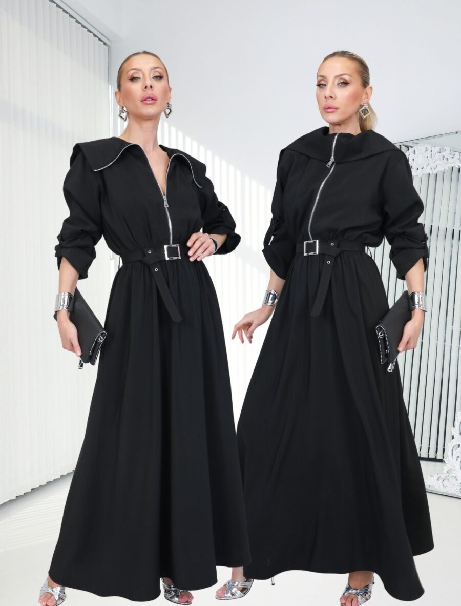 Siyah Fermuar Cremallera Elbise