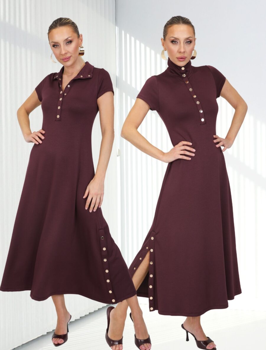 Mürdüm Çıtçıt Kısa Kol Alora Elbise