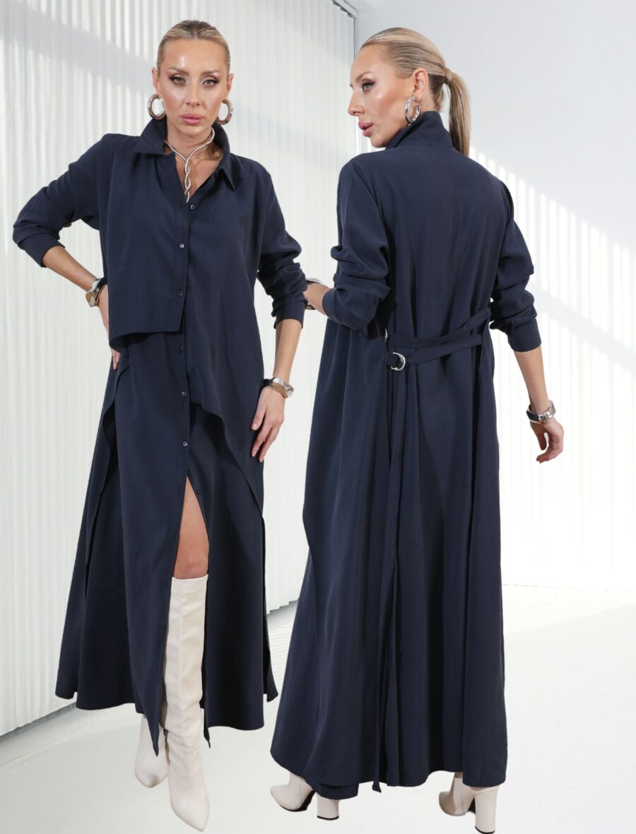 Lacivert Vestido Gömlek Elbise