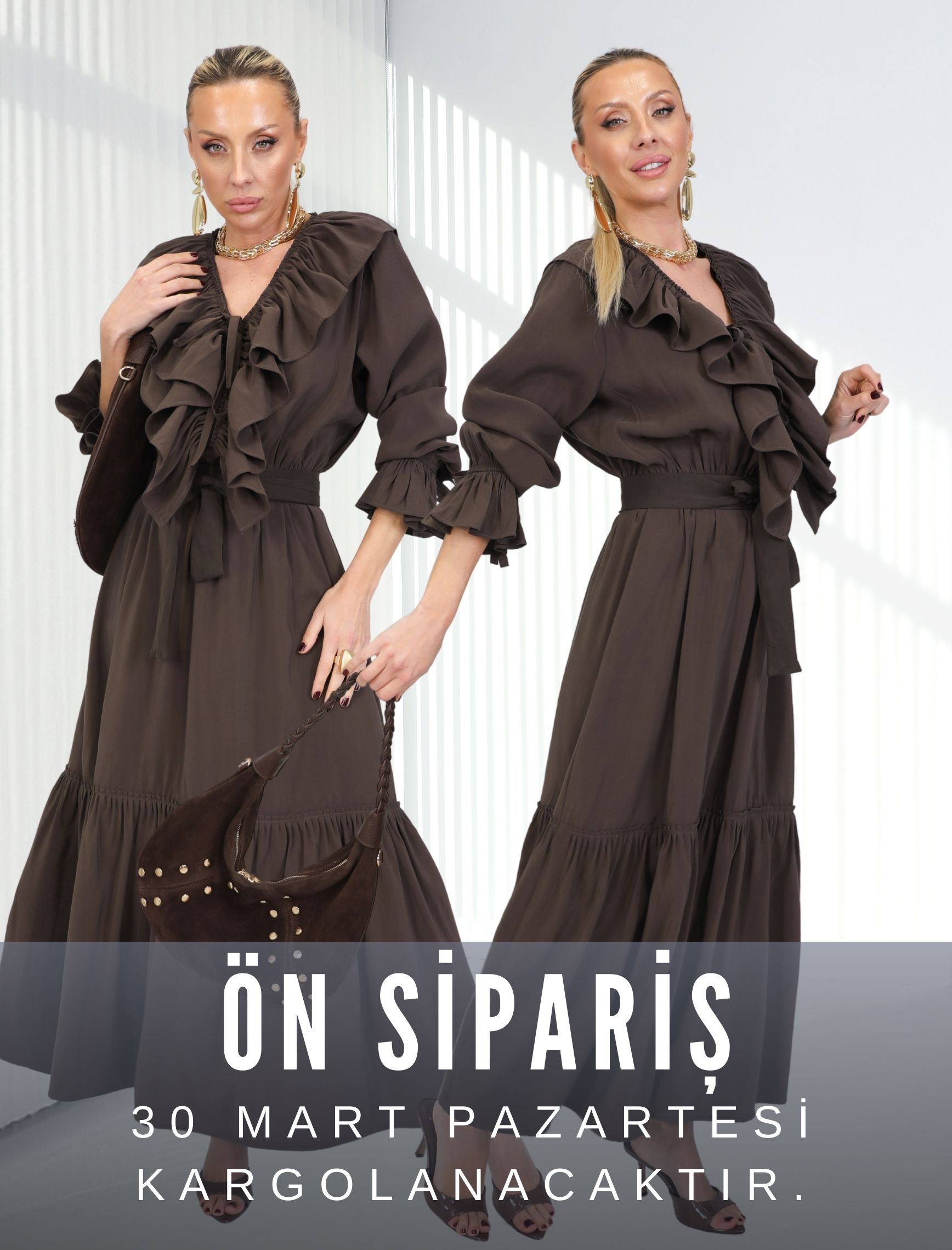 Bronz Kahve Ornella Elbise