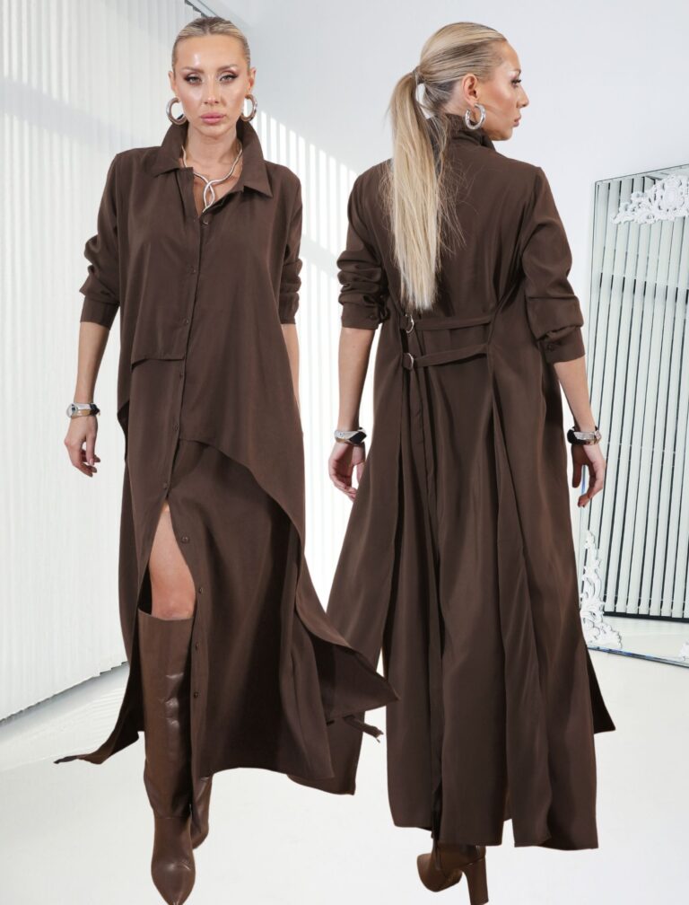 Kahverengi  Vestido Gömlek Elbise