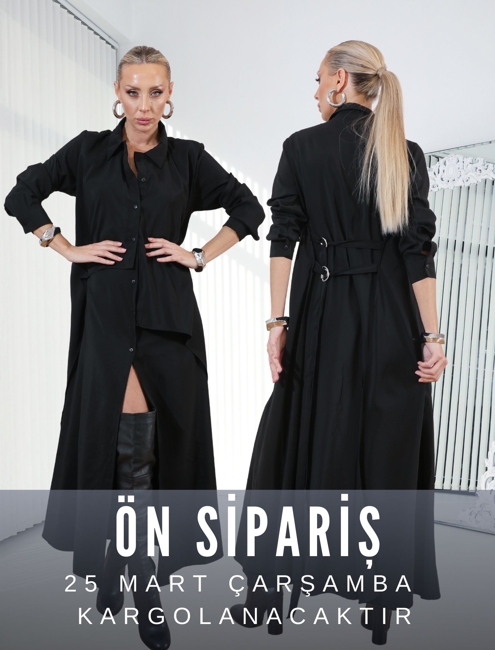 Siyah Vestido Gömlek Elbise