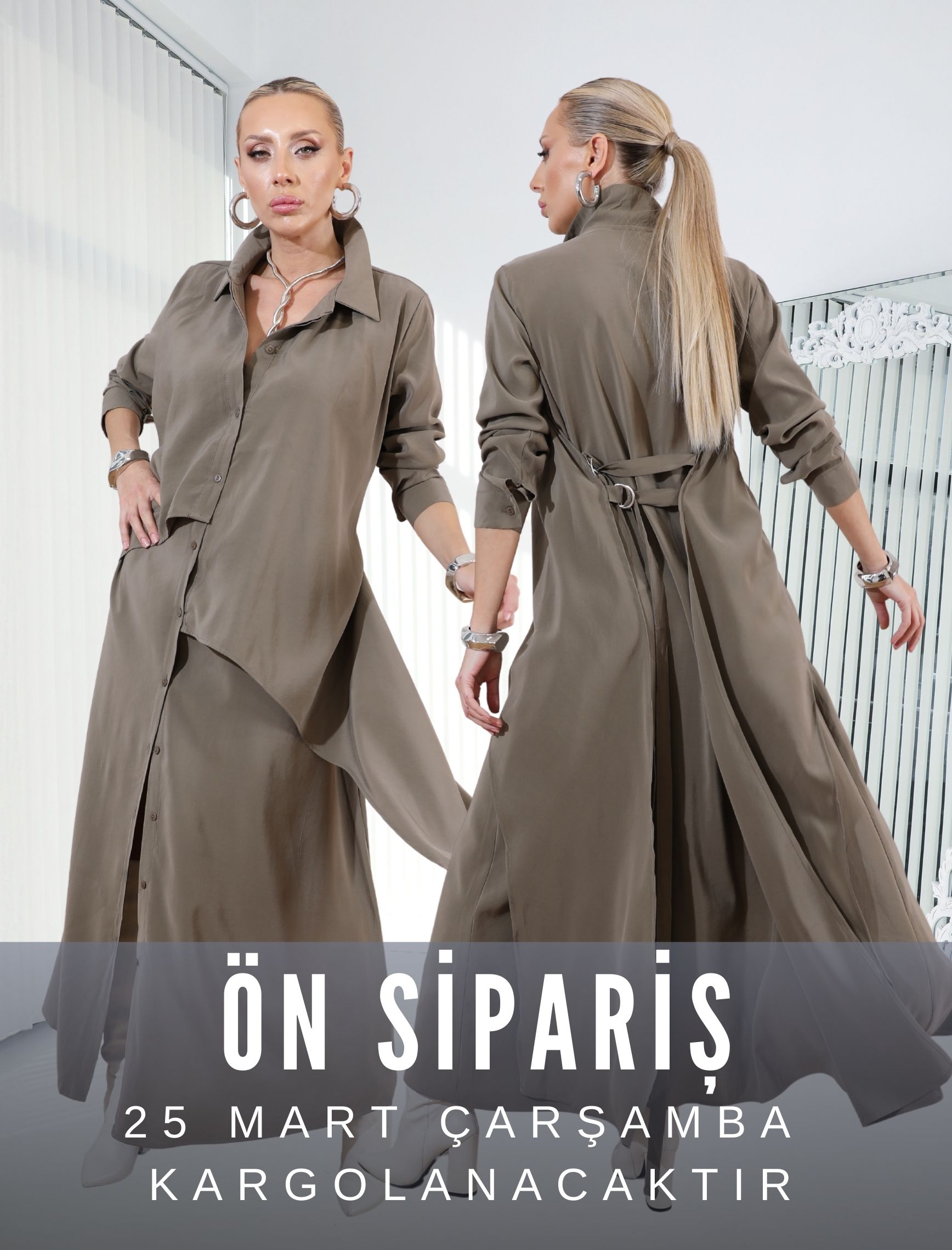 Haki Vestido Gömlek Elbise