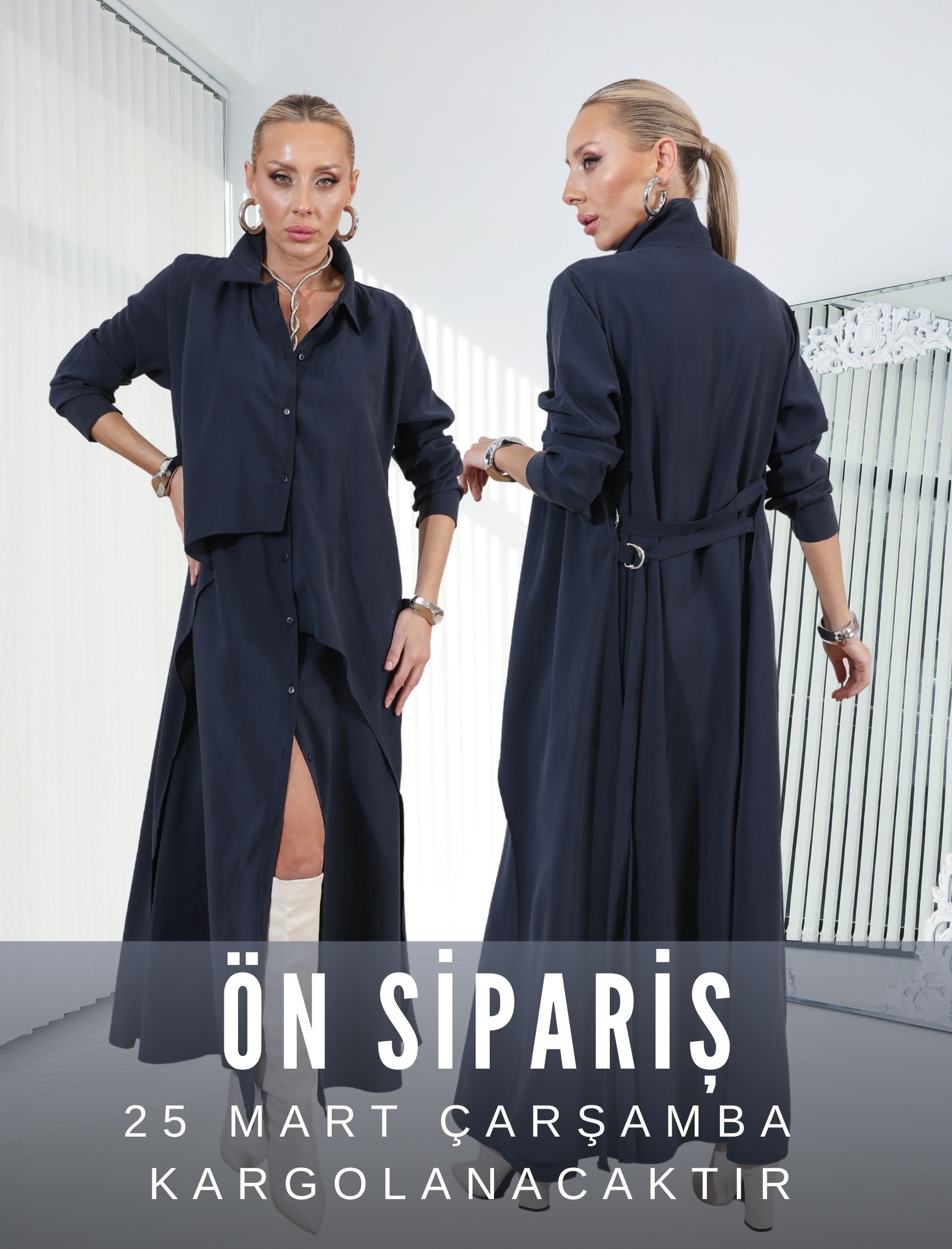 Lacivert Vestido Gömlek Elbise