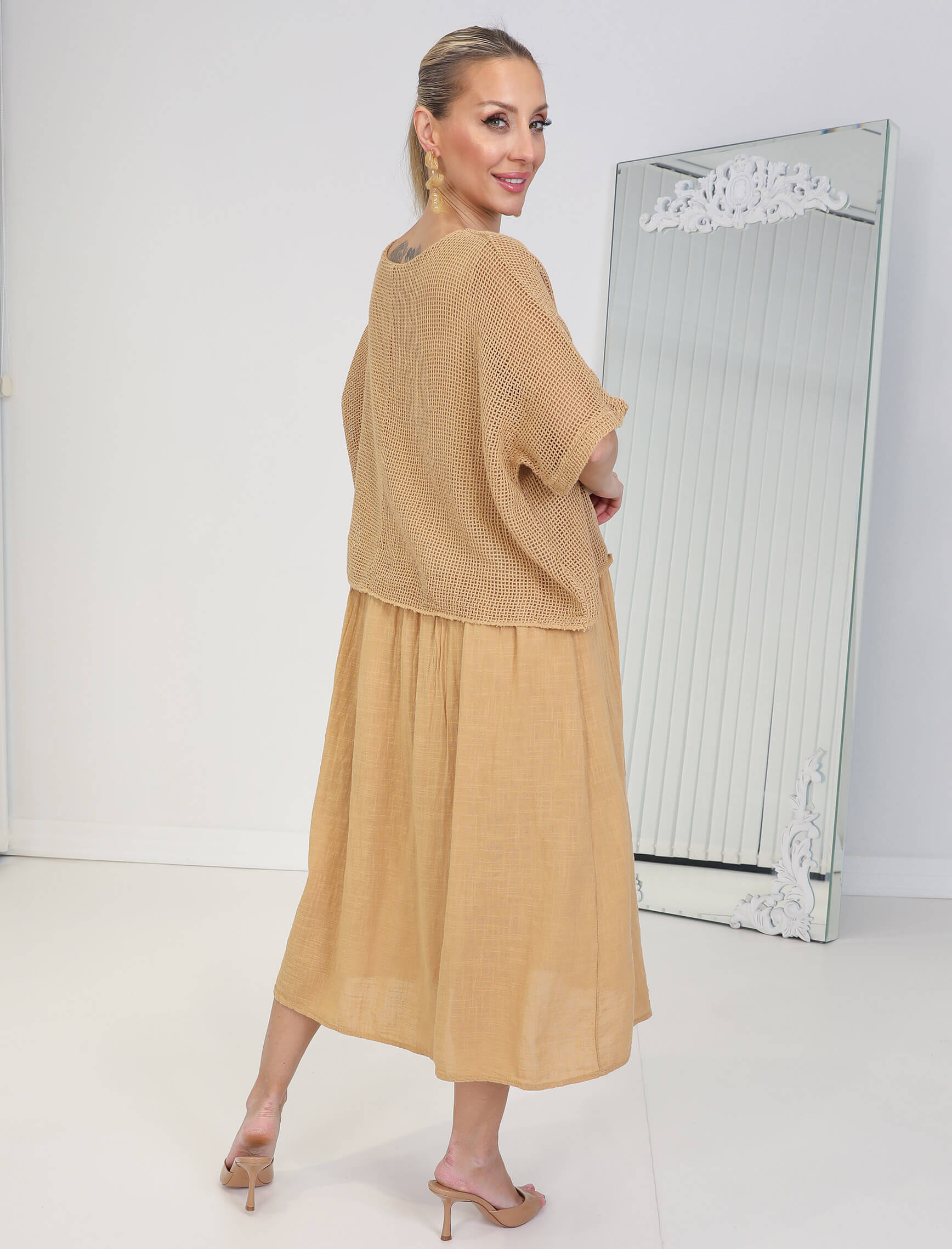 Cappuccino File Linen Elbise - Görsel 5