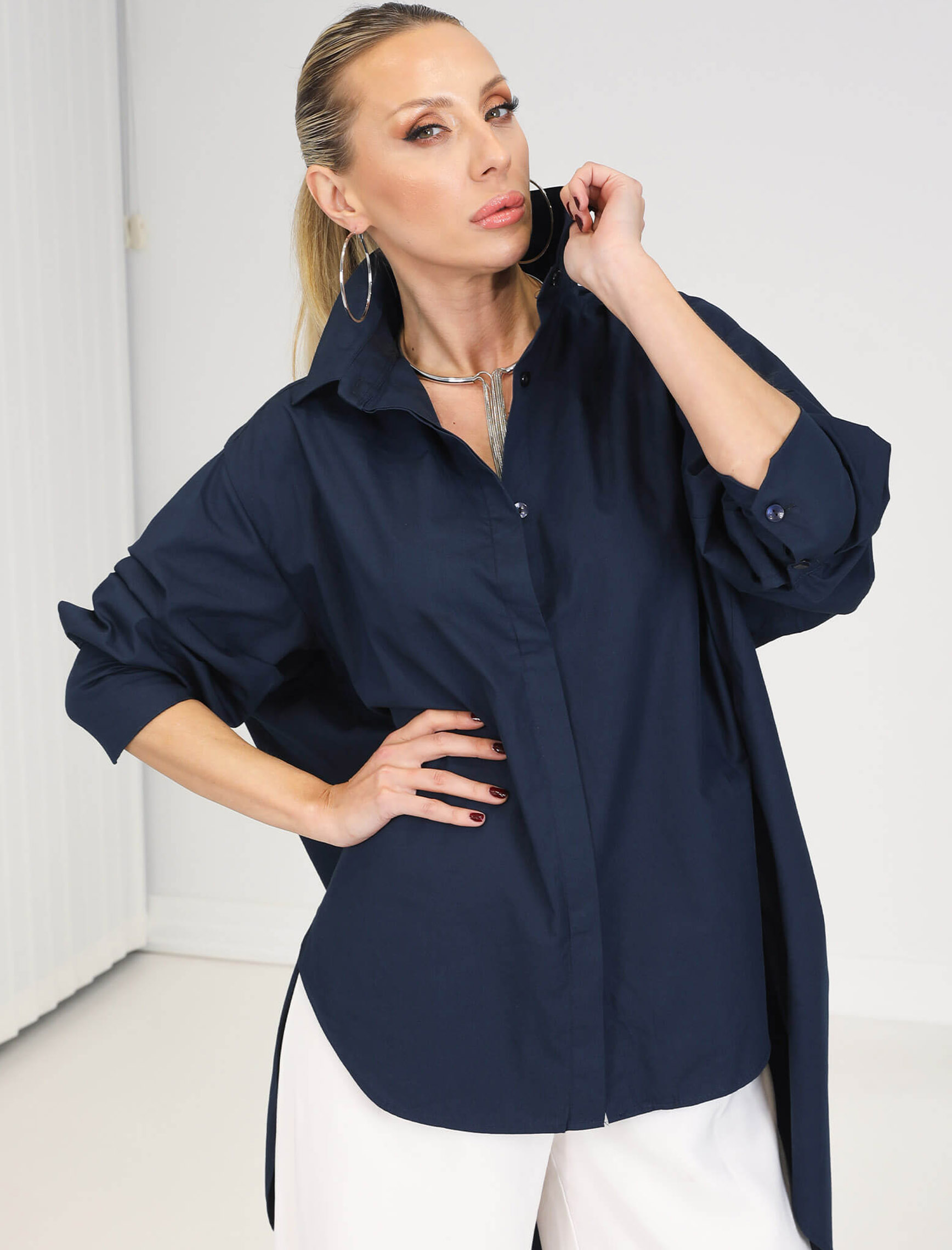 Lacivert Verona Oversize Gömlek