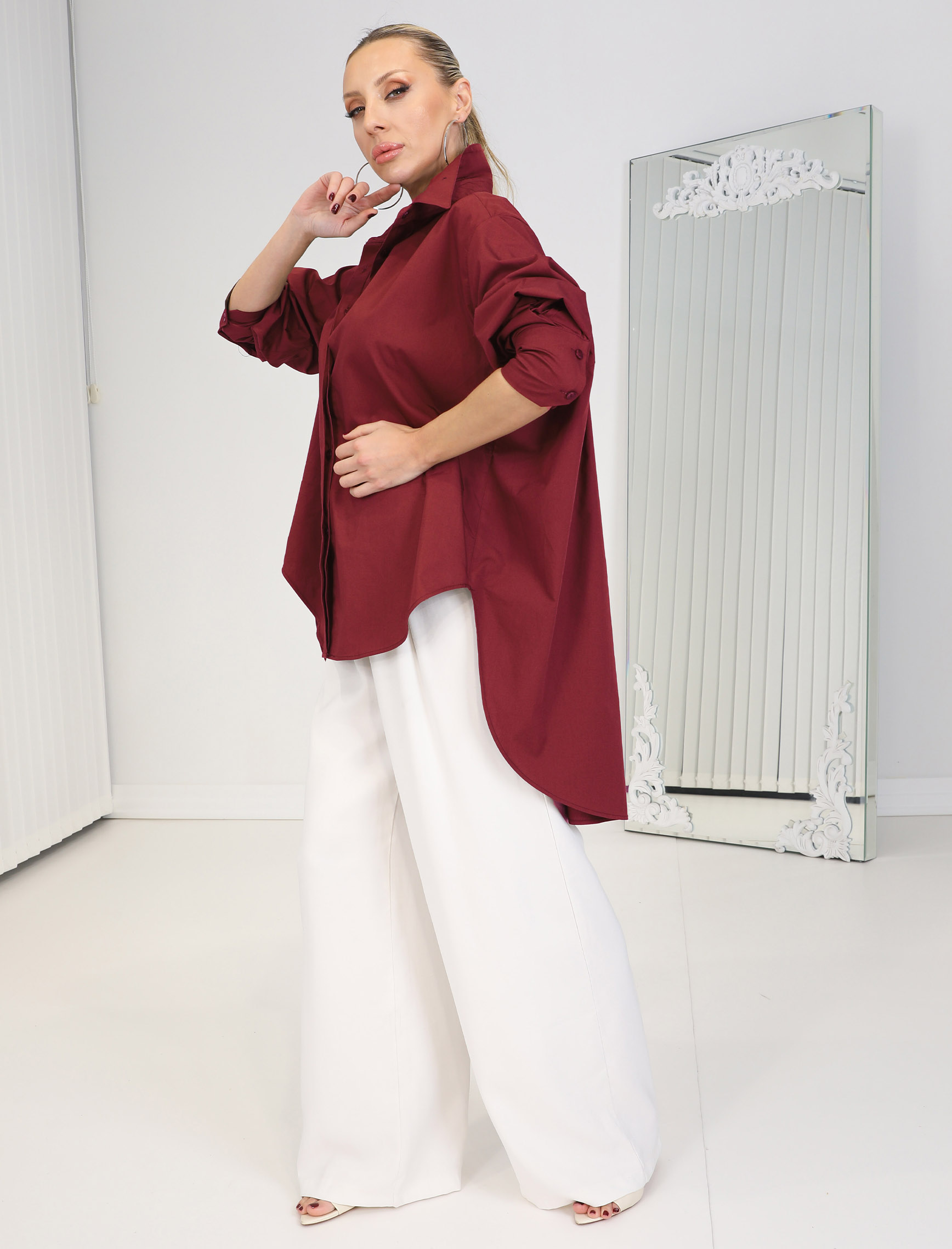 Bordo Verona Oversize Gömlek - Görsel 3