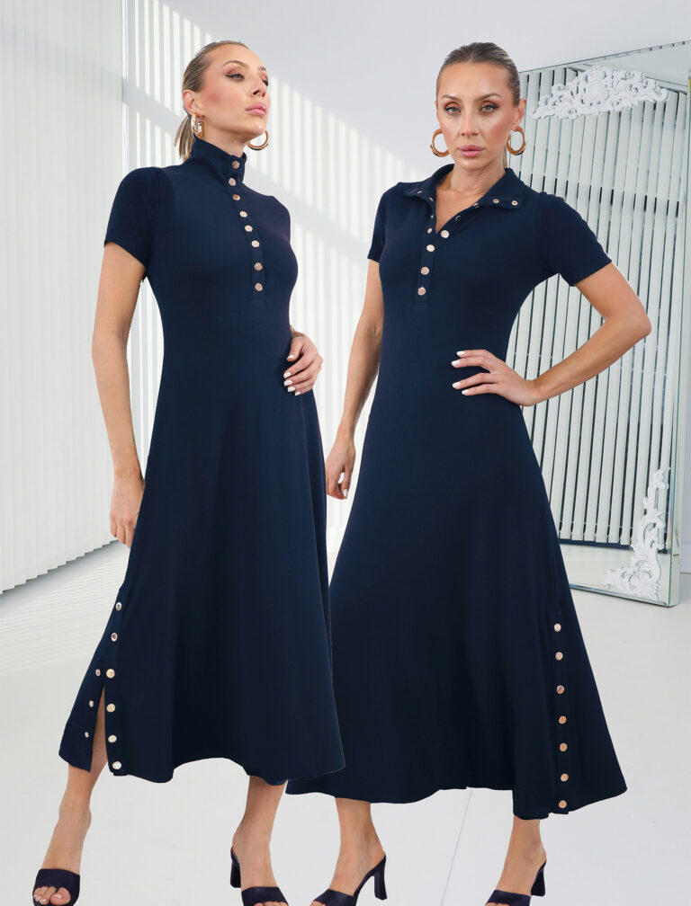 İndigo Çıtçıt Kısa Kol Alora Elbise