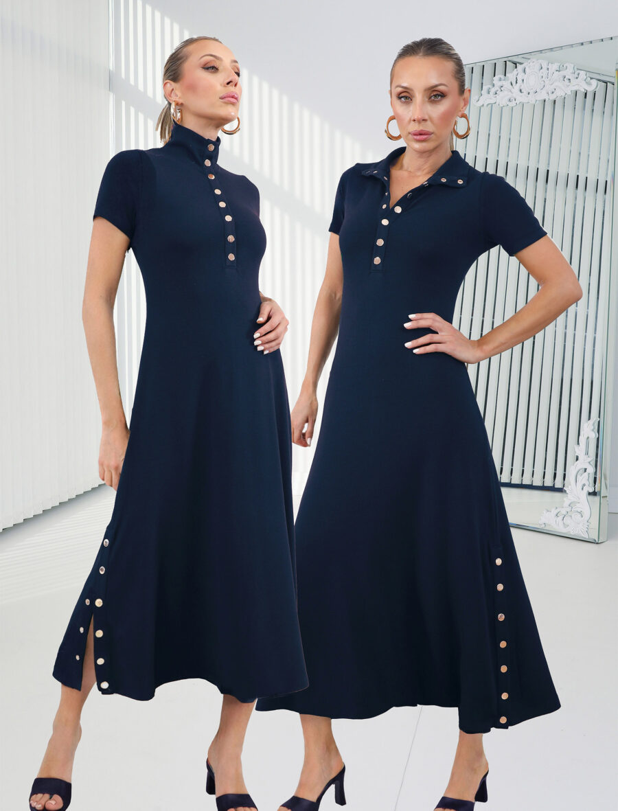 İndigo Çıtçıt Kısa Kol Alora Elbise