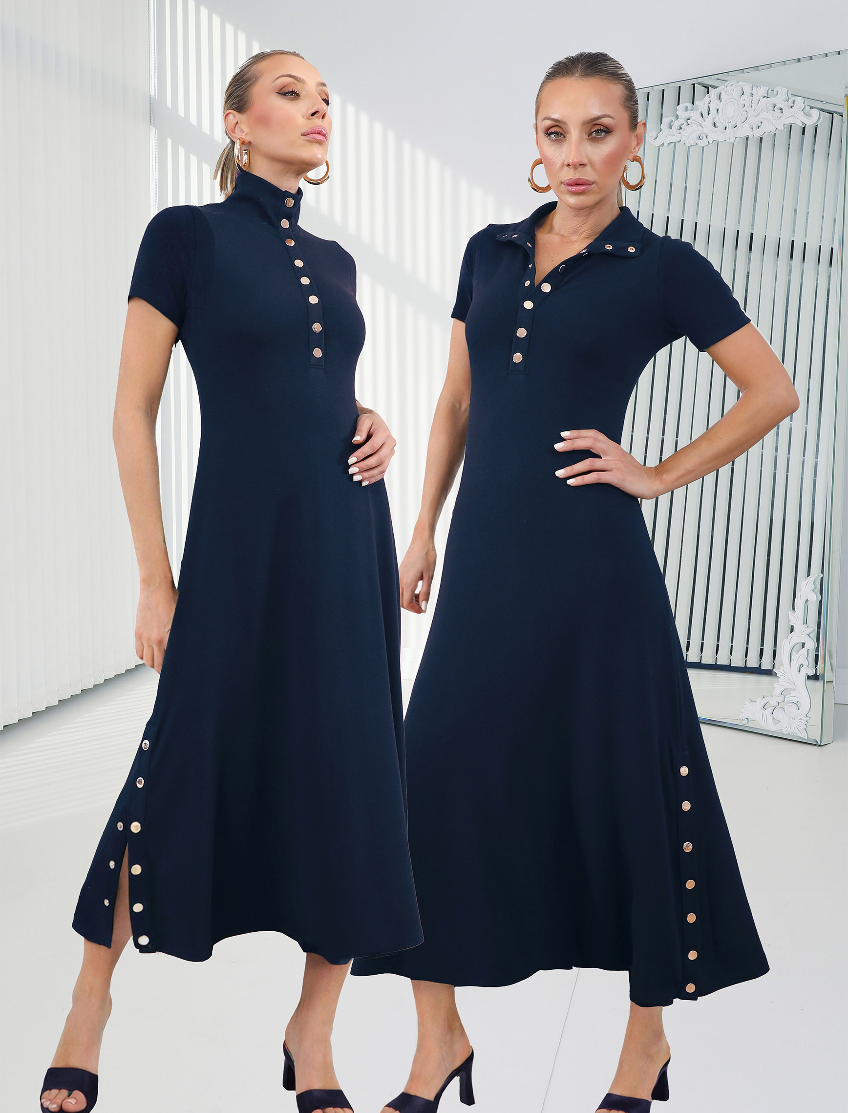 İndigo Çıtçıt Kısa Kol Alora Elbise