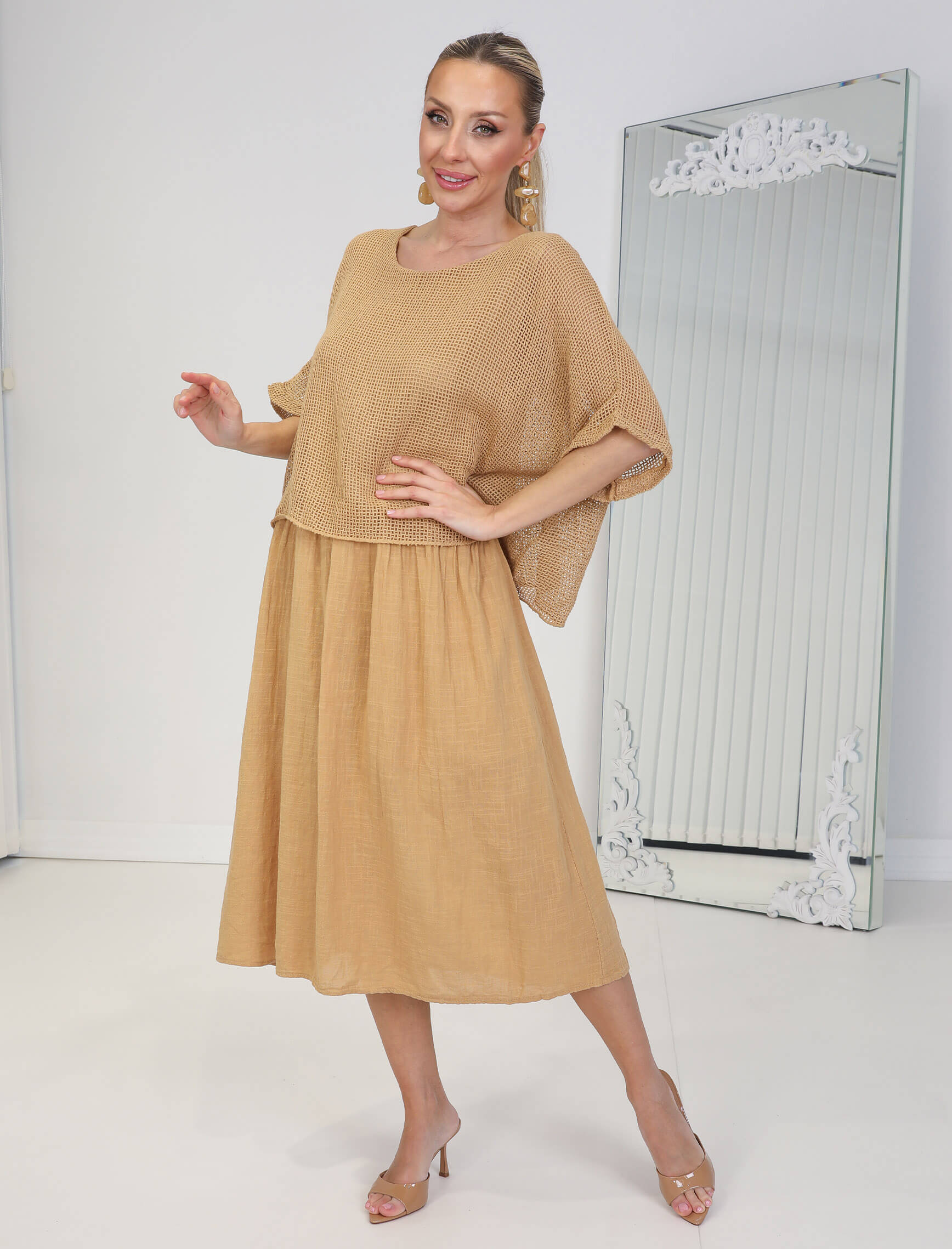 Cappuccino File Linen Elbise - Görsel 3