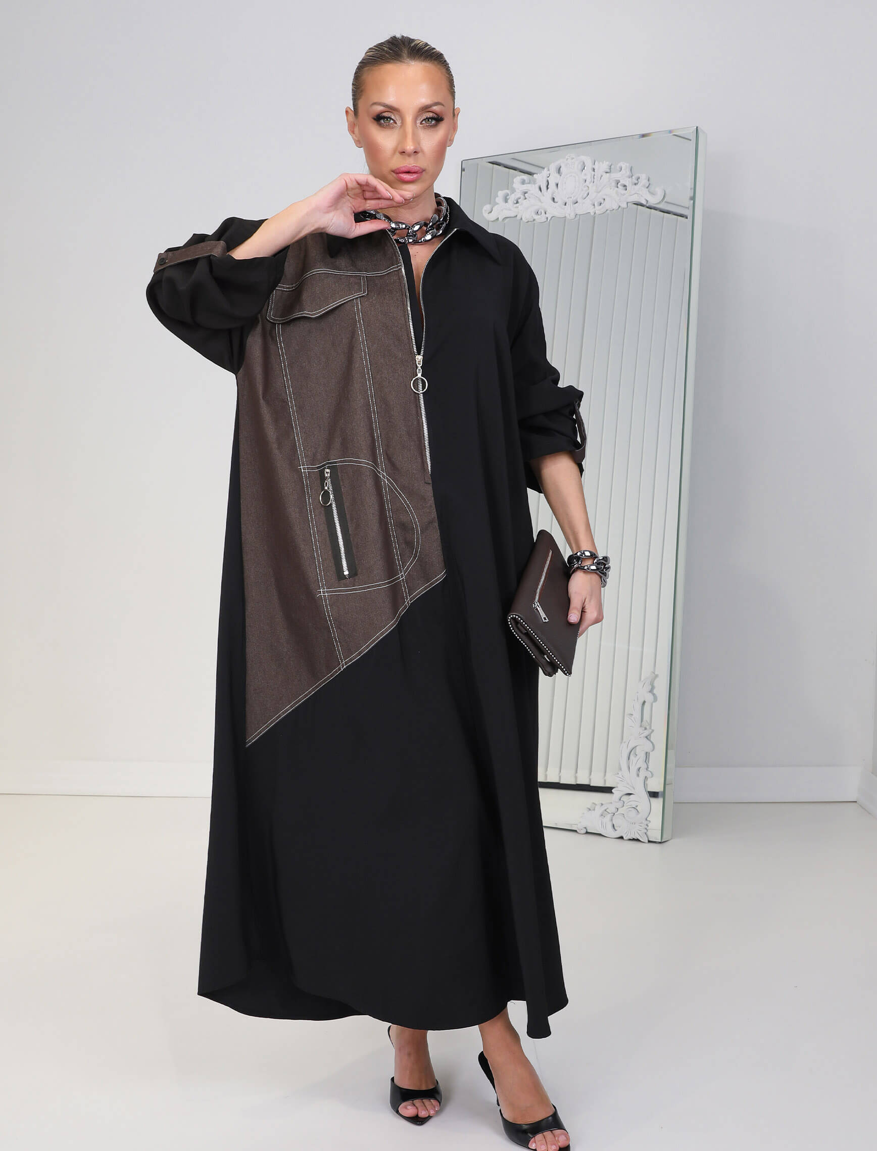 Kahve Kot Garni Joya Elbise - Görsel 3